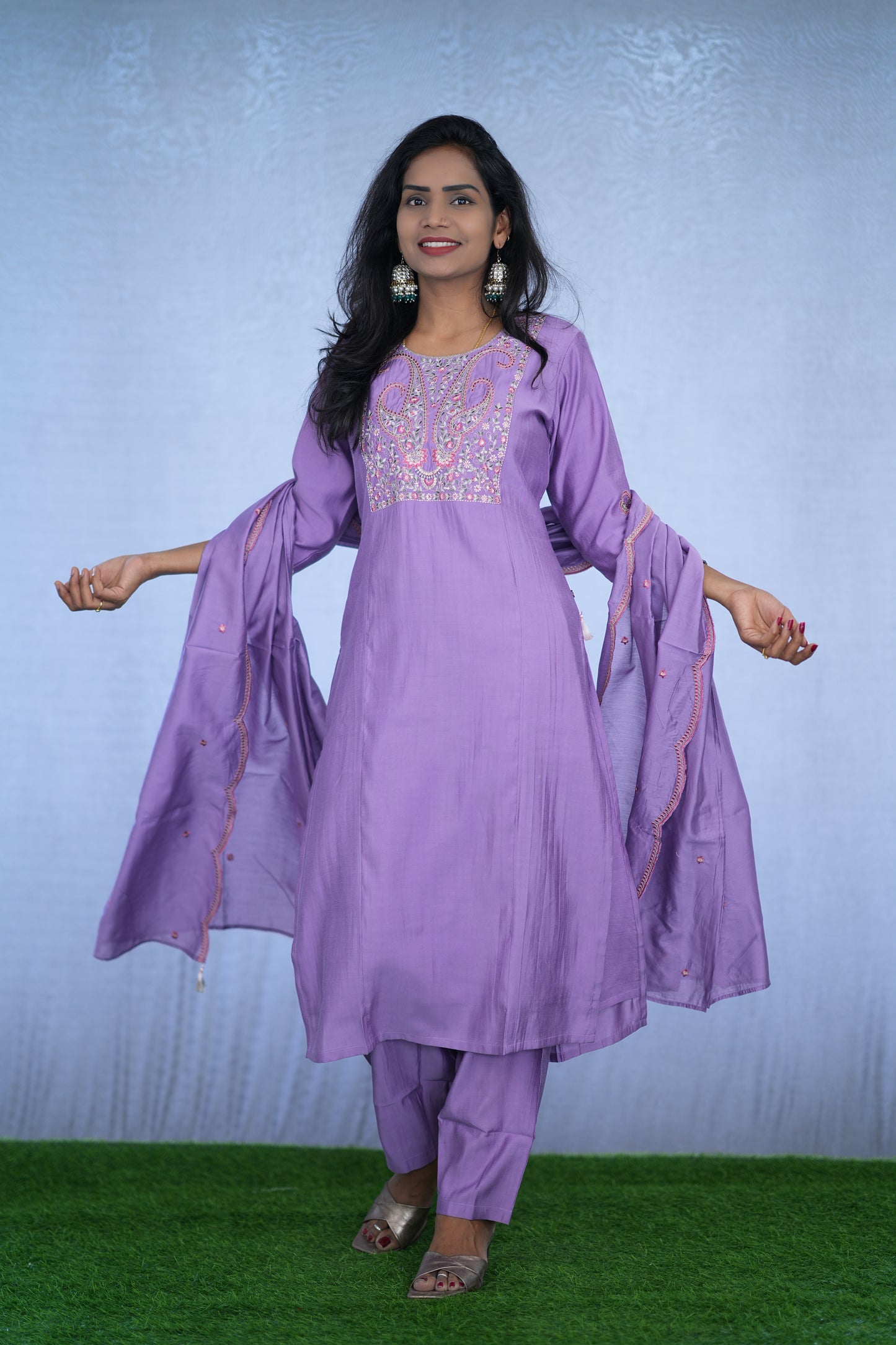 Purple Color Party Wear Viscose Fabric 3 Piece Set