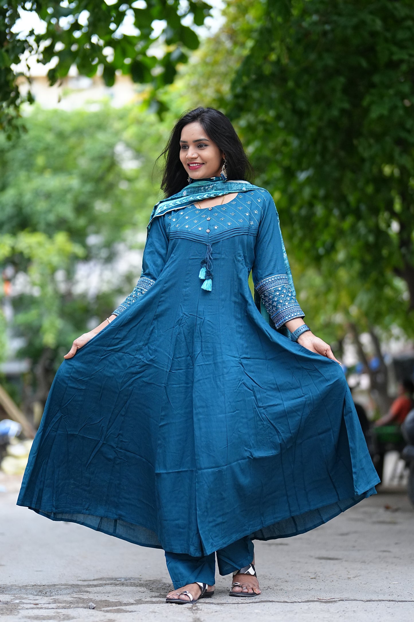 Jaipur Cotton Kali Pattern Anarkali 3 Piece Set