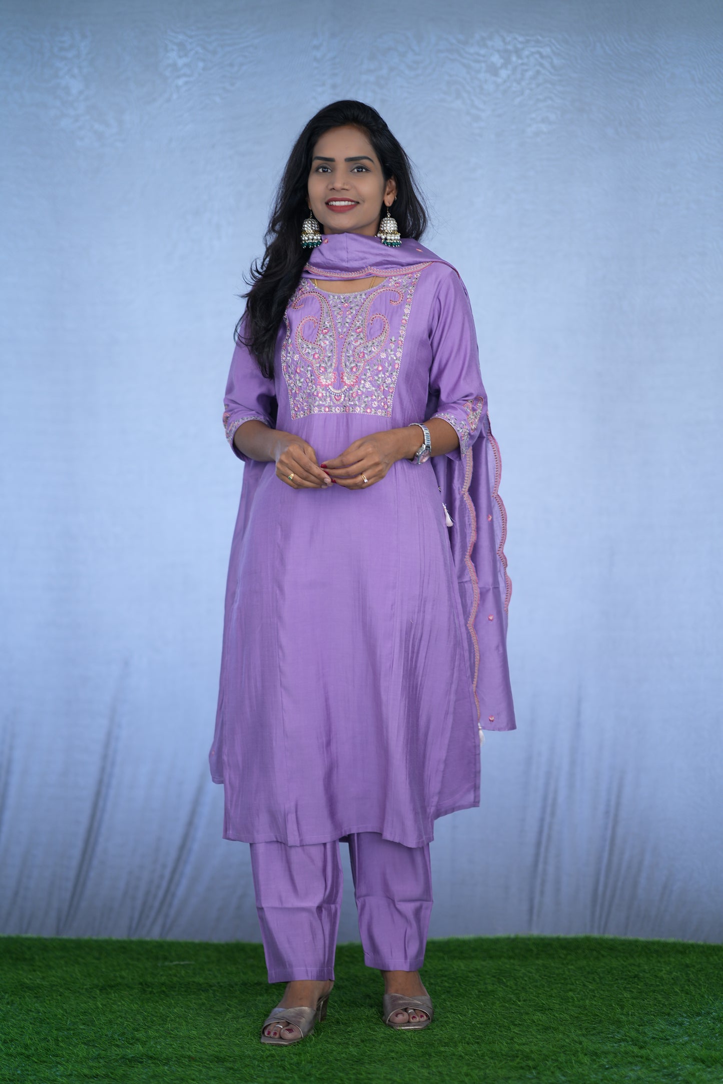 Purple Color Party Wear Viscose Fabric 3 Piece Set