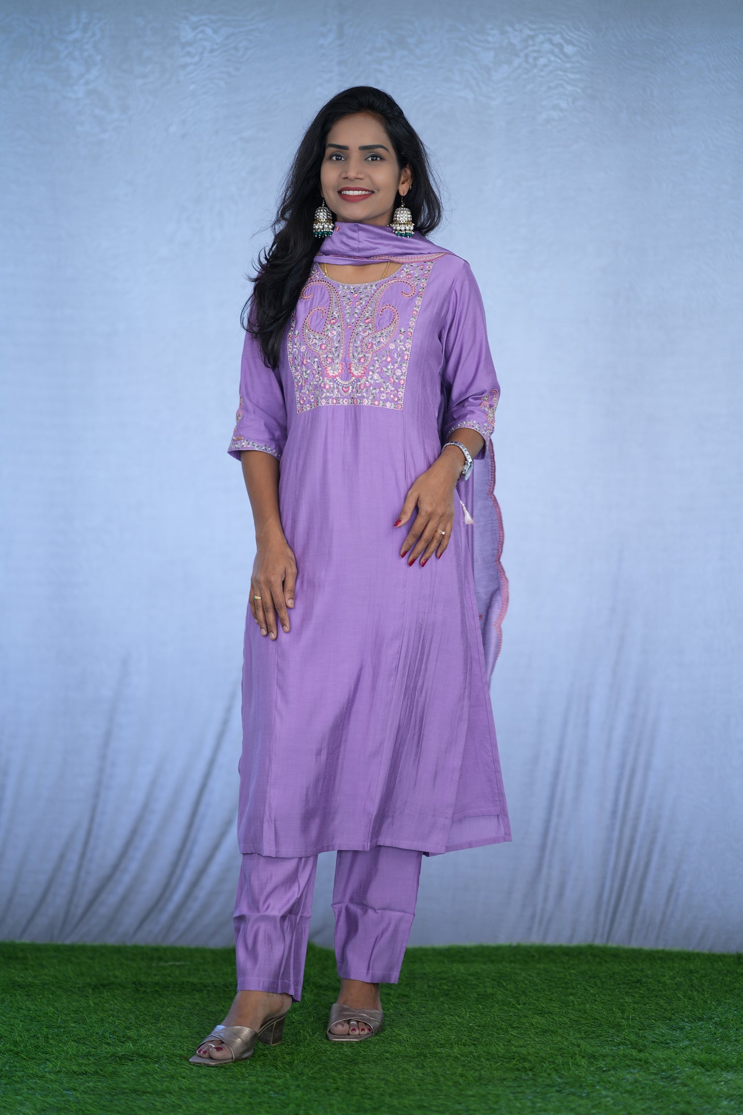 Purple Color Party Wear Viscose Fabric 3 Piece Set