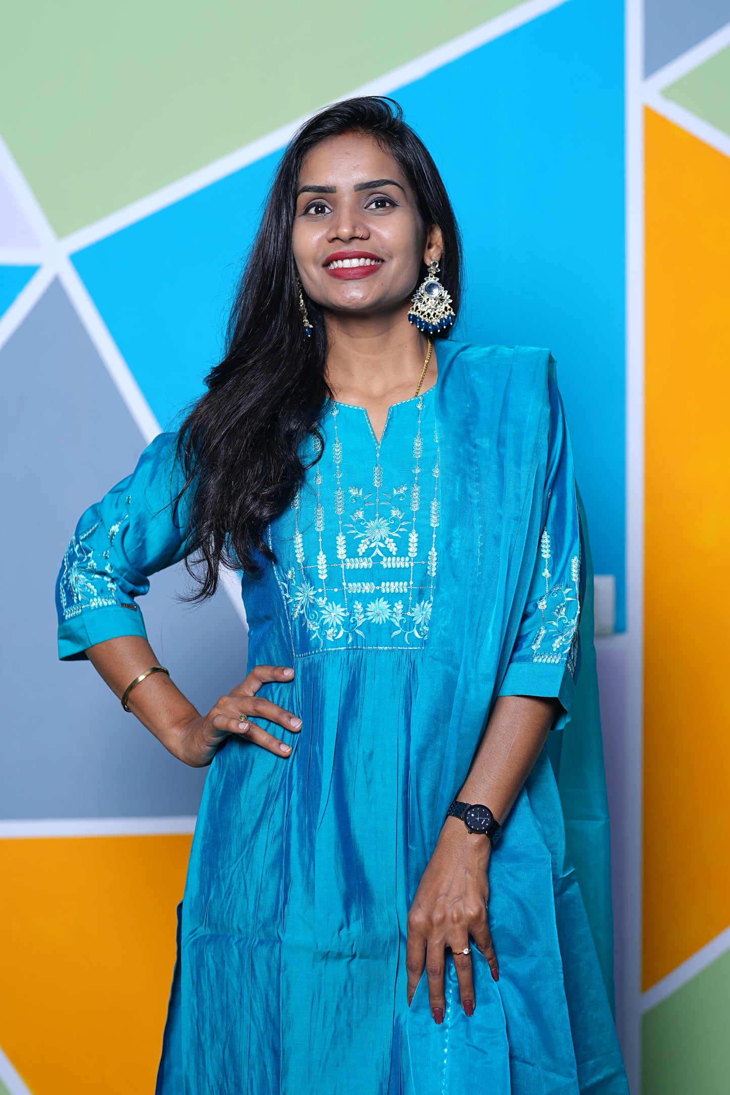 Teal Green Mul chander Festive Wear 3 Piece Set