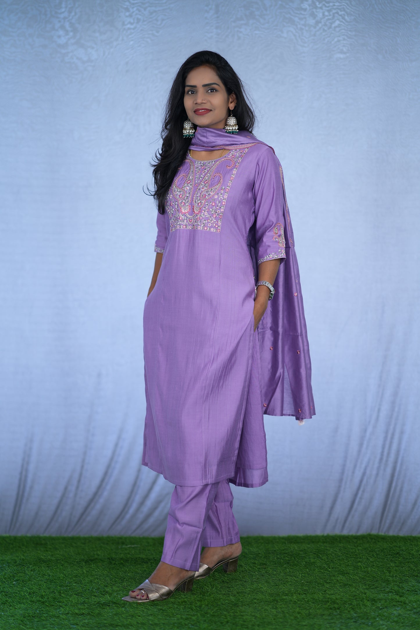Purple Color Party Wear Viscose Fabric 3 Piece Set