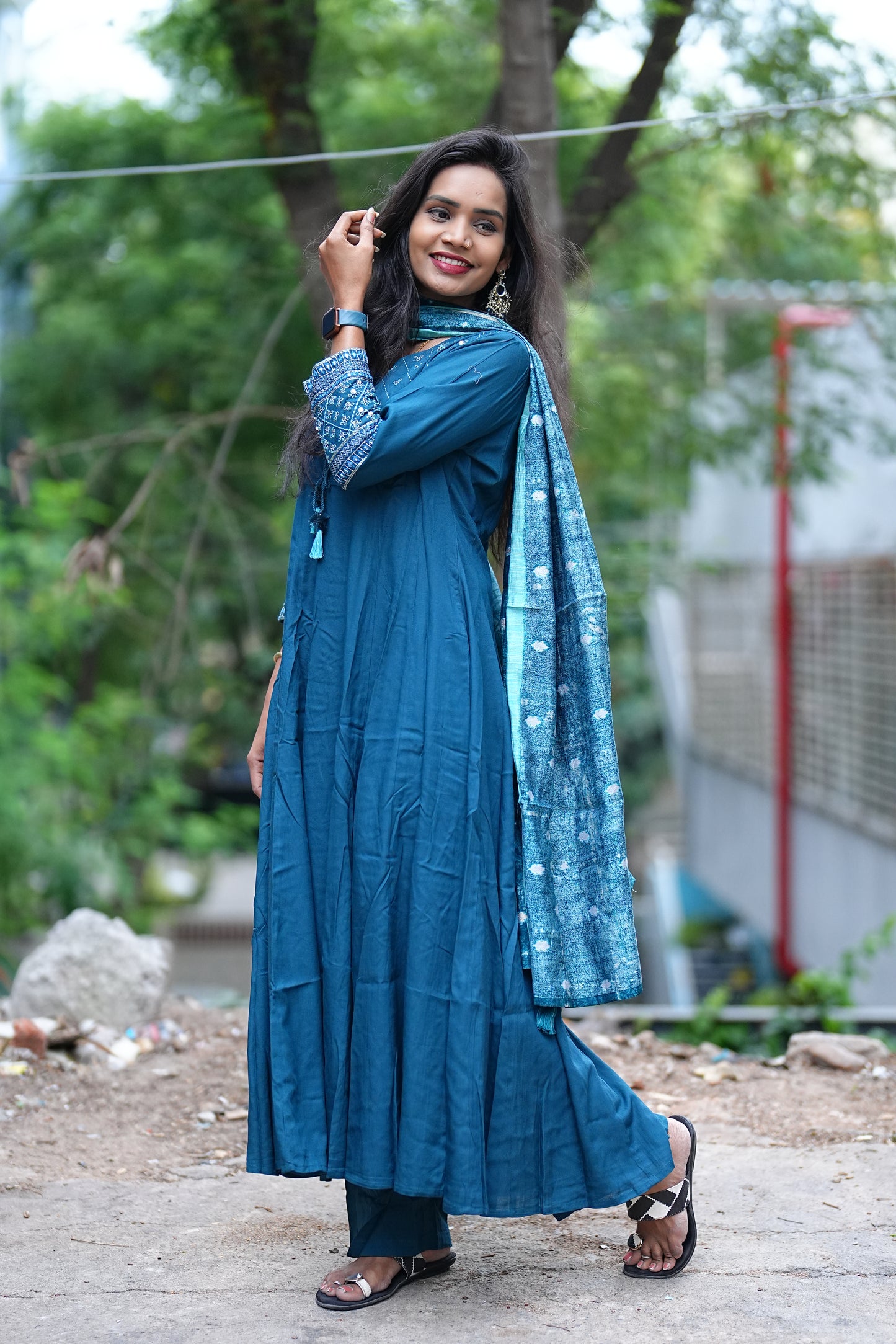 Jaipur Cotton Kali Pattern Anarkali 3 Piece Set