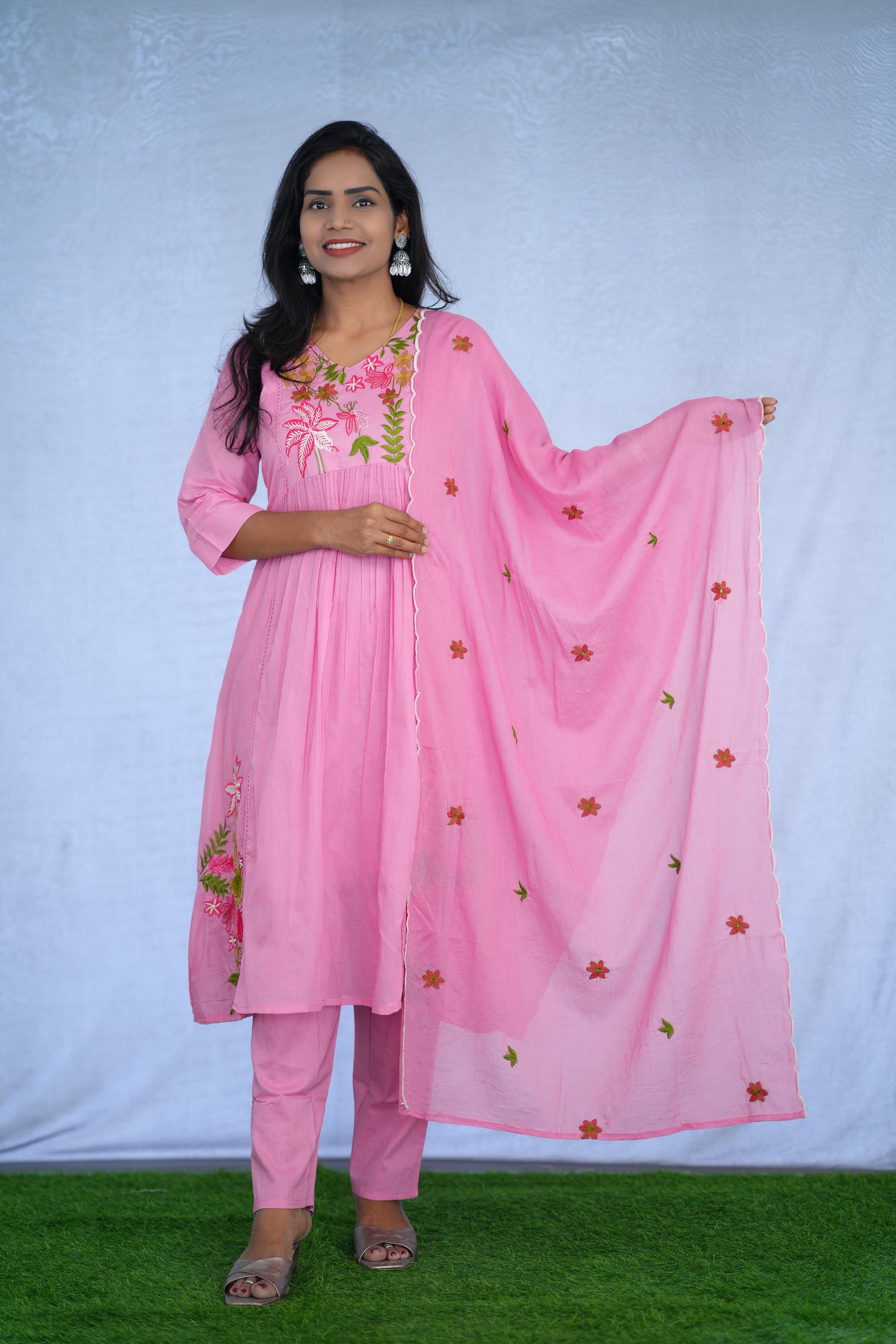 Orange Color Jaipur cotton 3 Piece Set With Embroidery Work and Complete Lining