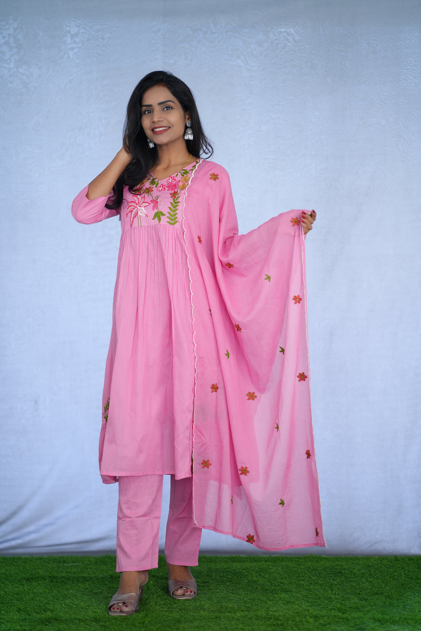 Orange Color Jaipur cotton 3 Piece Set With Embroidery Work and Complete Lining