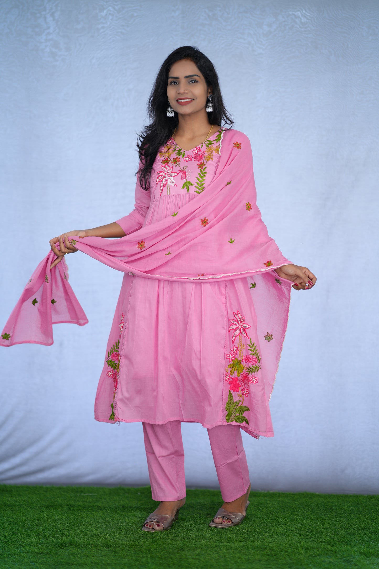 Orange Color Jaipur cotton 3 Piece Set With Embroidery Work and Complete Lining