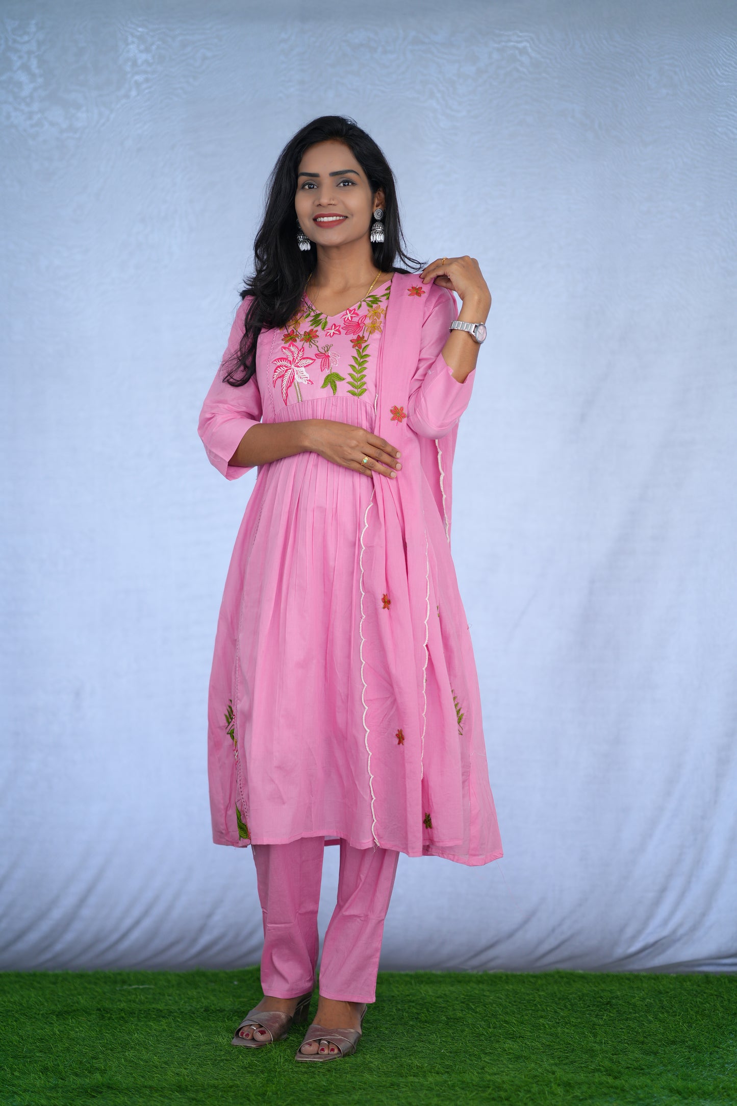 Orange Color Jaipur cotton 3 Piece Set With Embroidery Work and Complete Lining