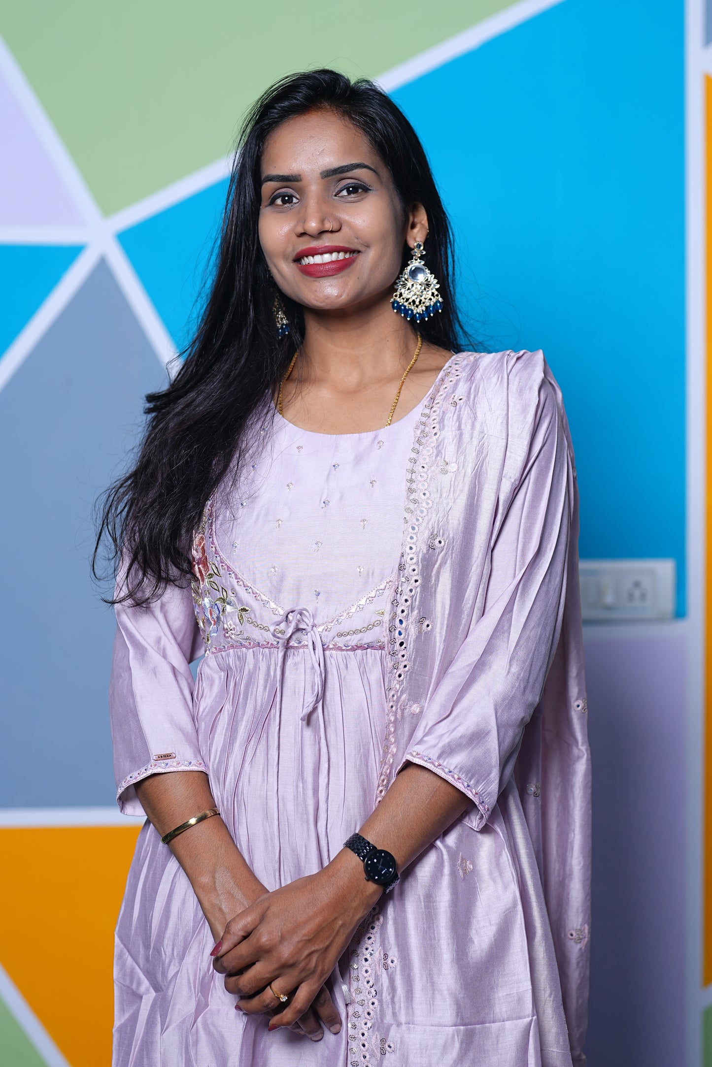 Lavender Color Mul Chanderi Designer Wear 3 Piece Set