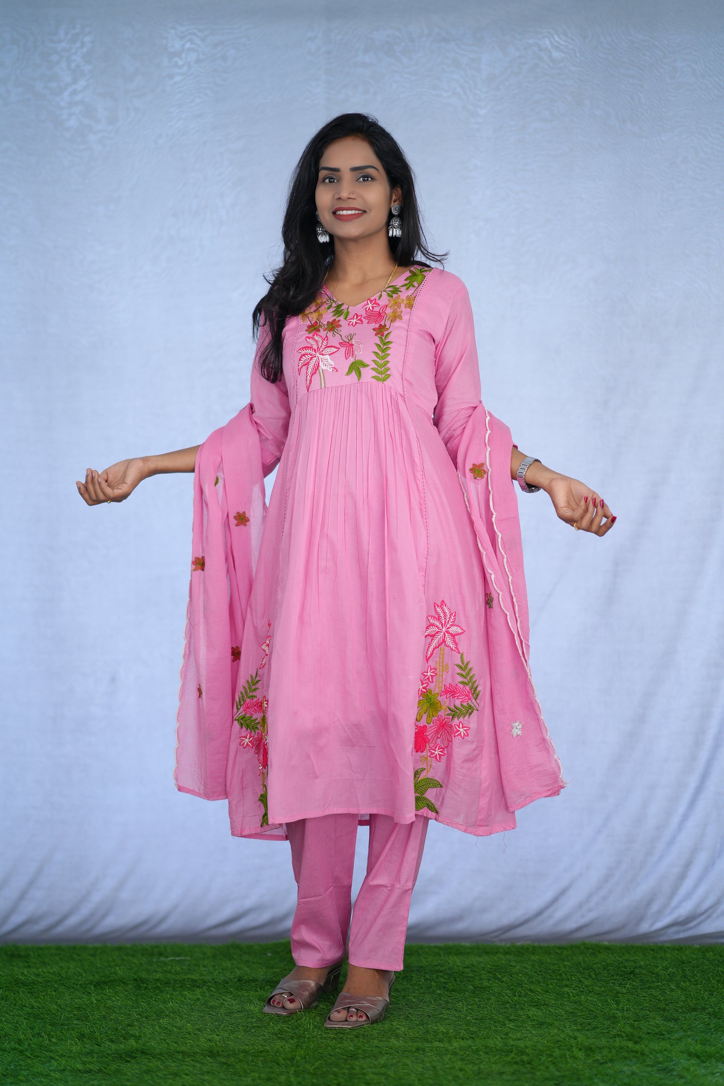 Orange Color Jaipur cotton 3 Piece Set With Embroidery Work and Complete Lining