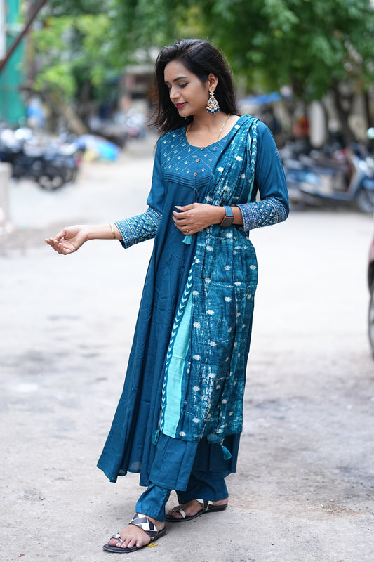 Jaipur Cotton Kali Pattern Anarkali 3 Piece Set