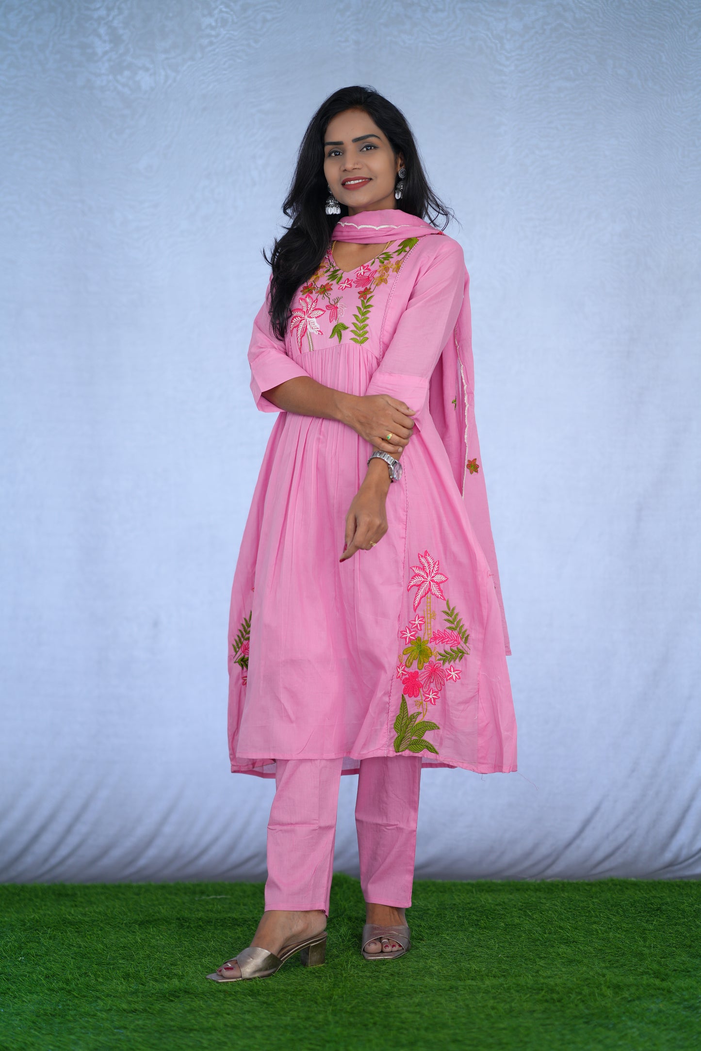 Orange Color Jaipur cotton 3 Piece Set With Embroidery Work and Complete Lining
