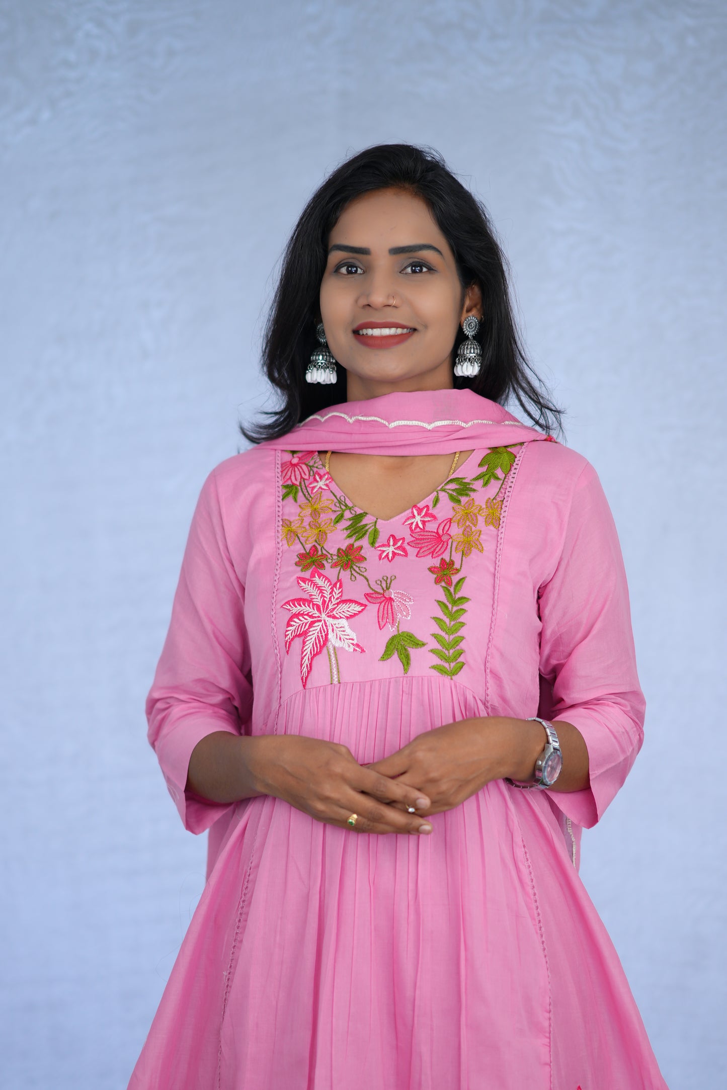 Orange Color Jaipur cotton 3 Piece Set With Embroidery Work and Complete Lining