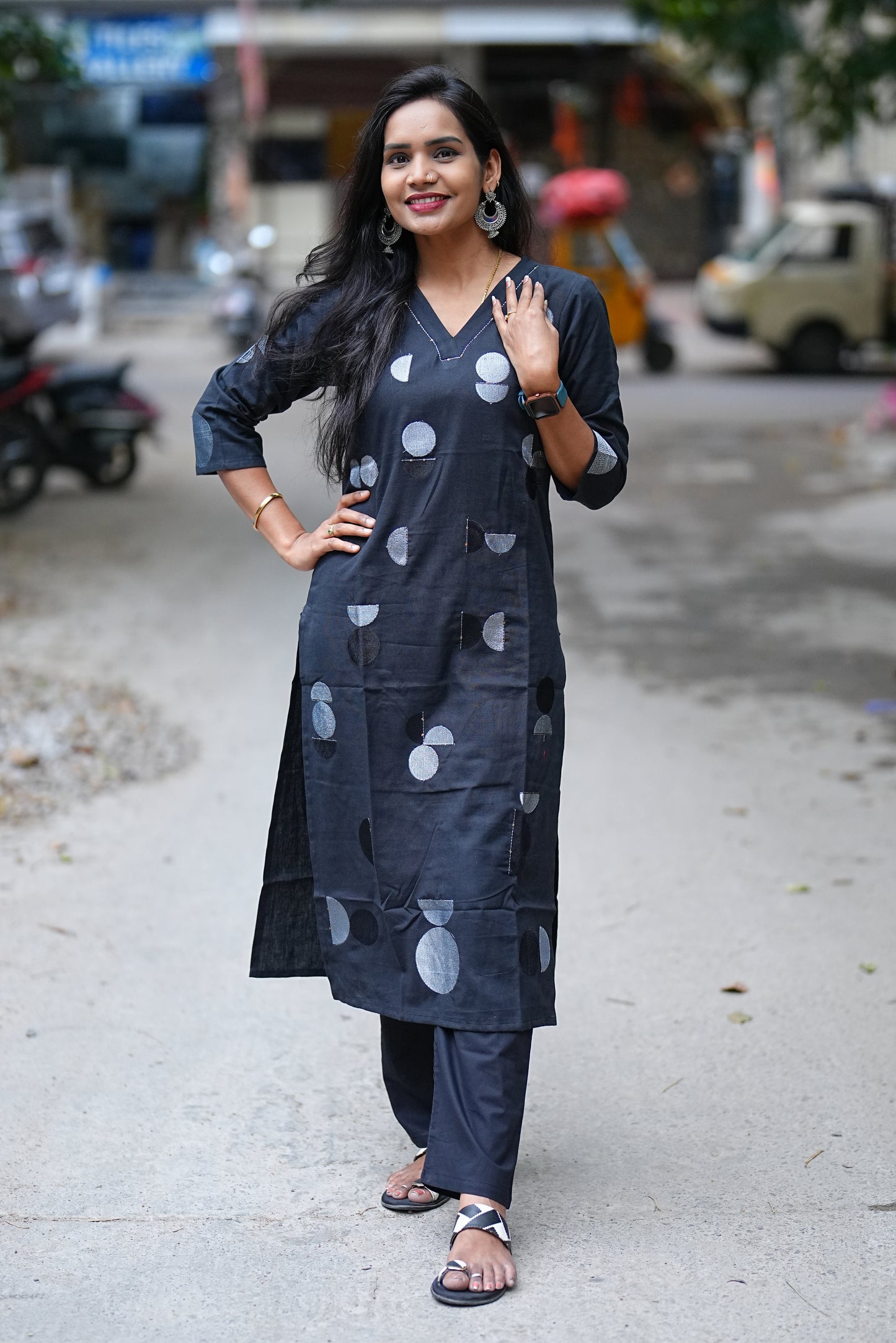 Black Color Jaipur Cotton Polki Dots