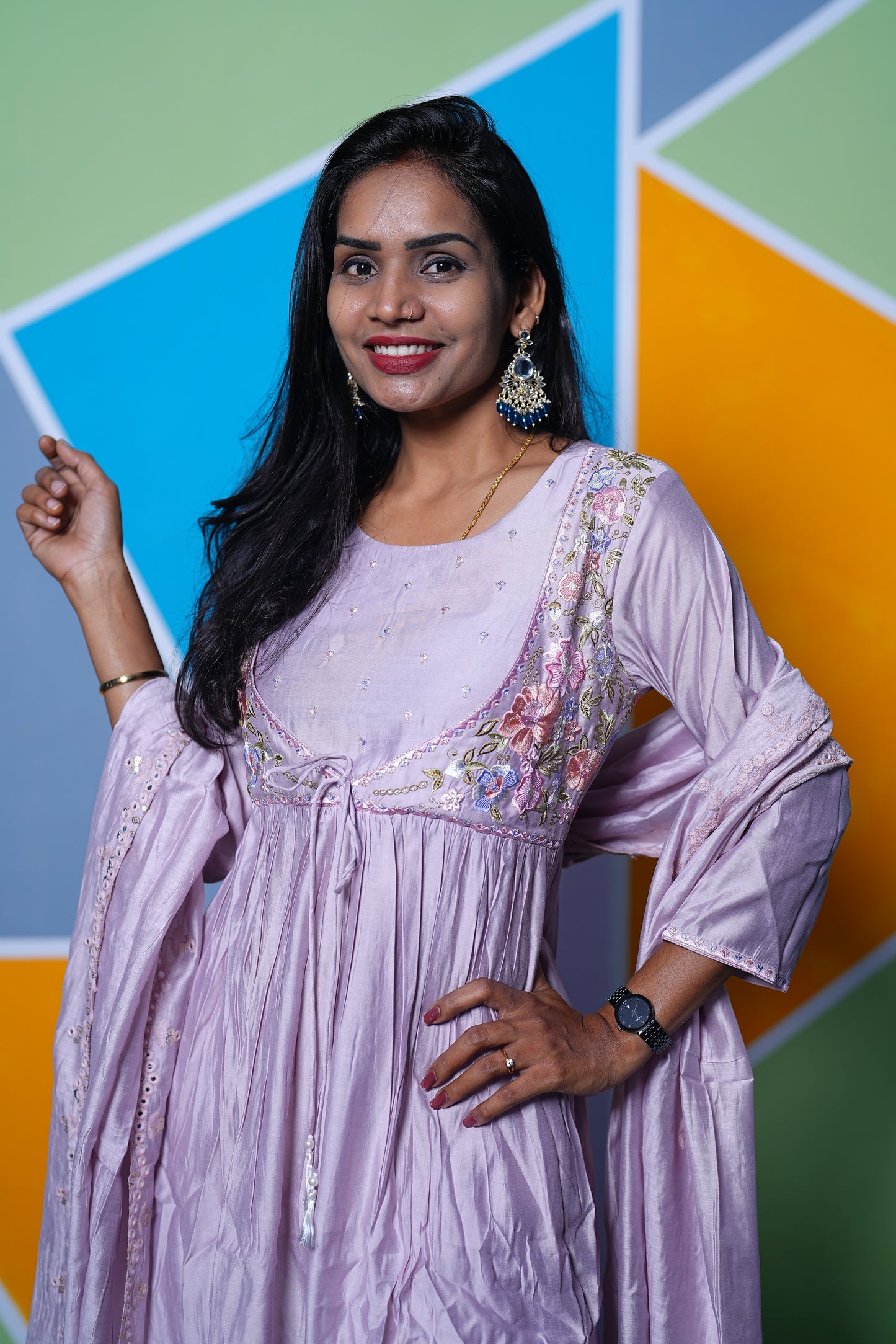 Lavender Color Mul Chanderi Designer Wear 3 Piece Set