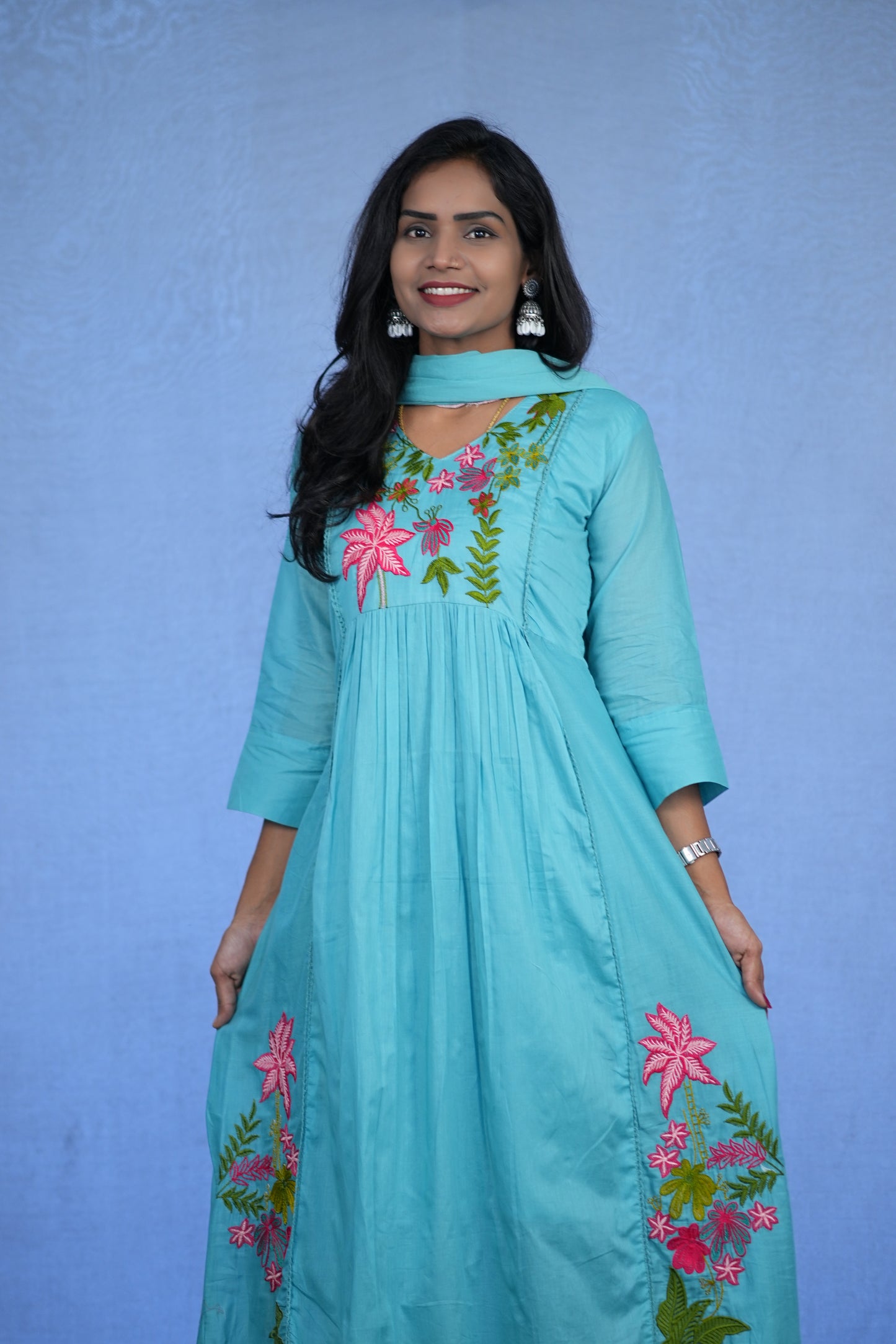 Sea Green Color Jaipur cotton 3 Piece Set With Embroidery Work and Complete Lining
