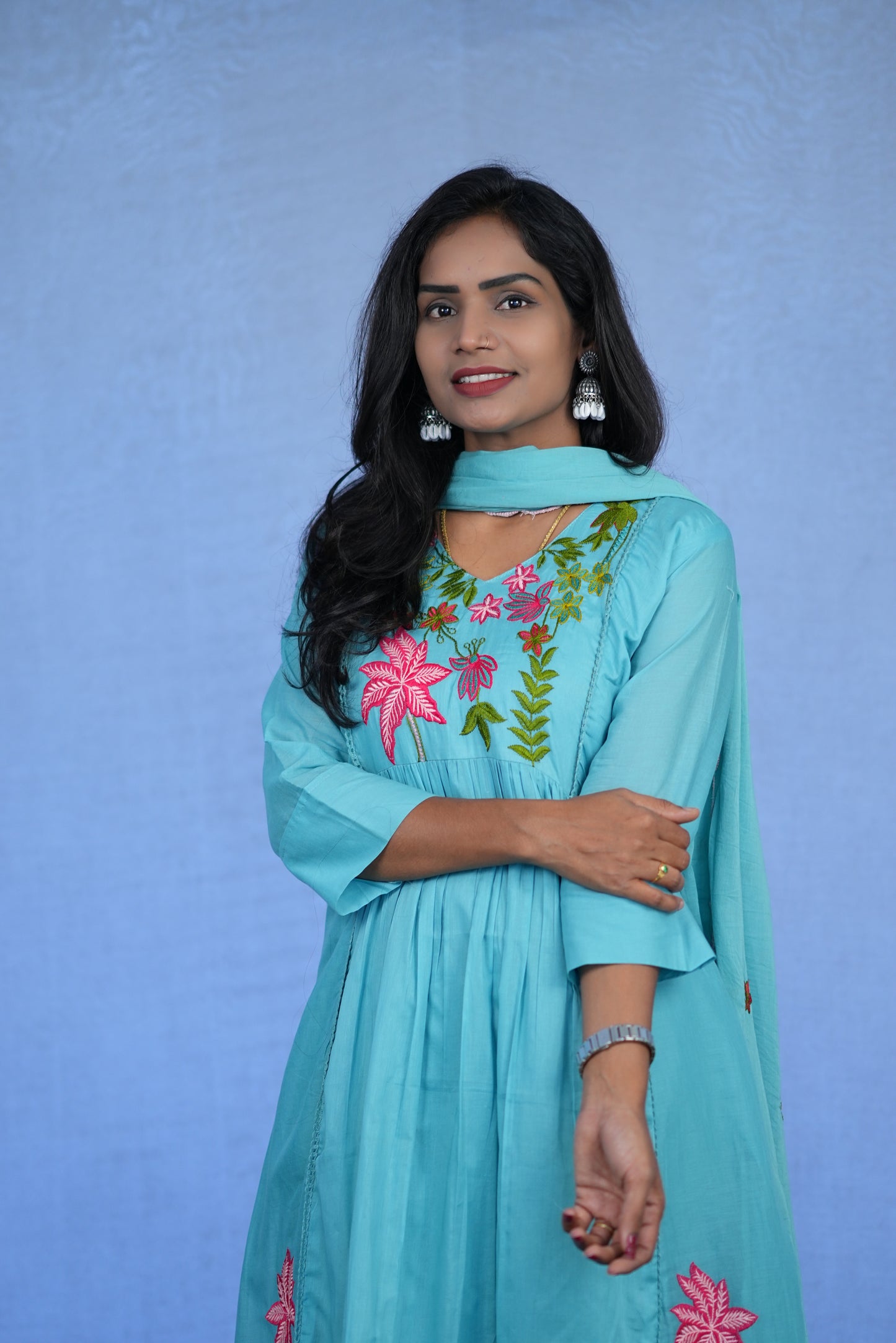 Sea Green Color Jaipur cotton 3 Piece Set With Embroidery Work and Complete Lining