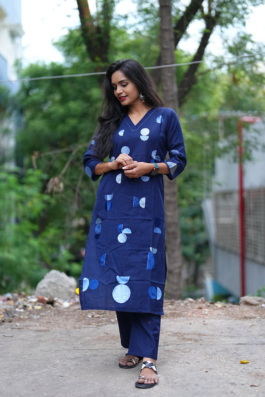Blue Color Jaipur Cotton Cordset With polka dots