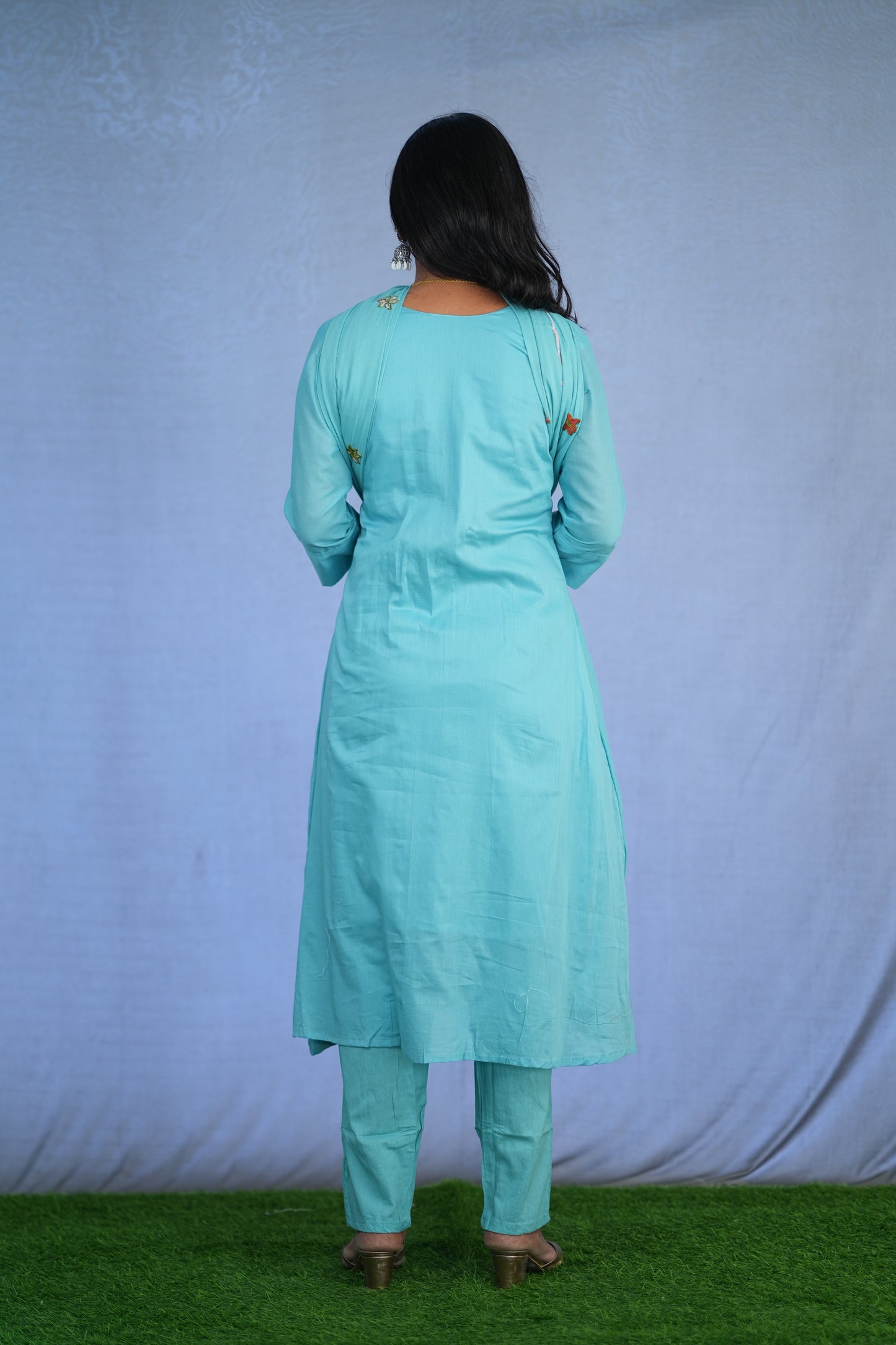 Sea Green Color Jaipur cotton 3 Piece Set With Embroidery Work and Complete Lining