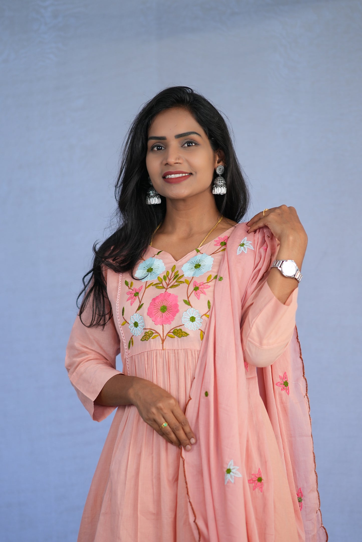 Peach Color Jaipur cotton 3 Piece Set With Embroidery Work and Complete Lining