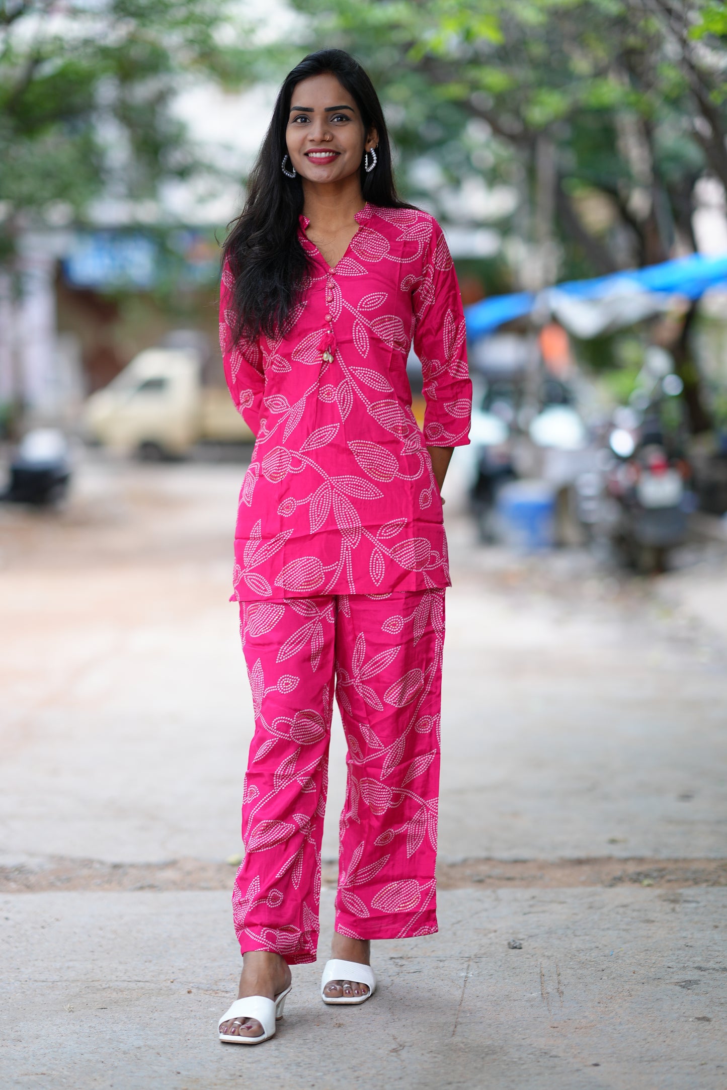 Pink Color Viscos Chinon Festive Wear Cordset