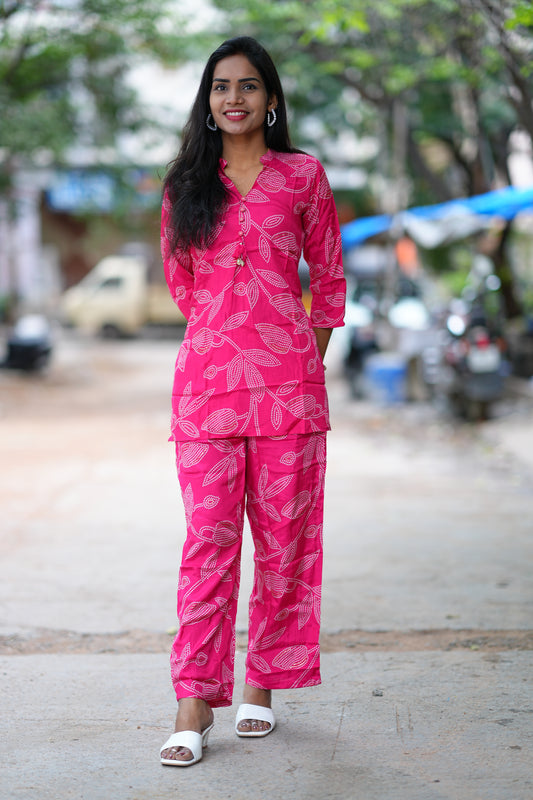 Pink Color Viscos Chinon Festive Wear Cordset