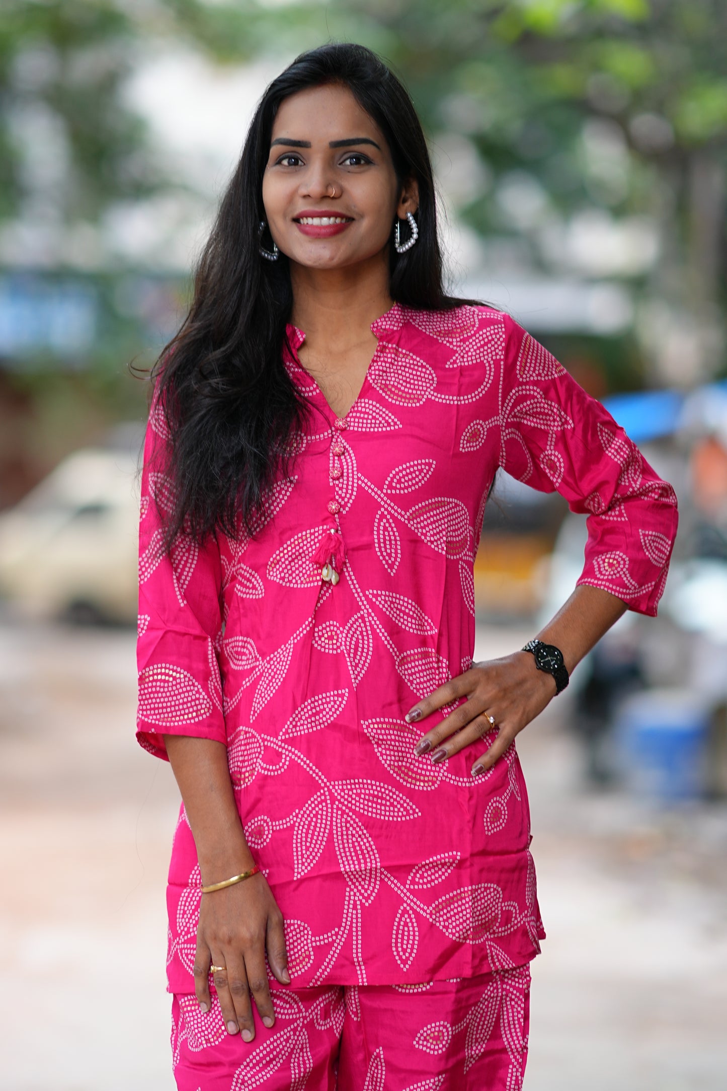 Pink Color Viscos Chinon Festive Wear Cordset