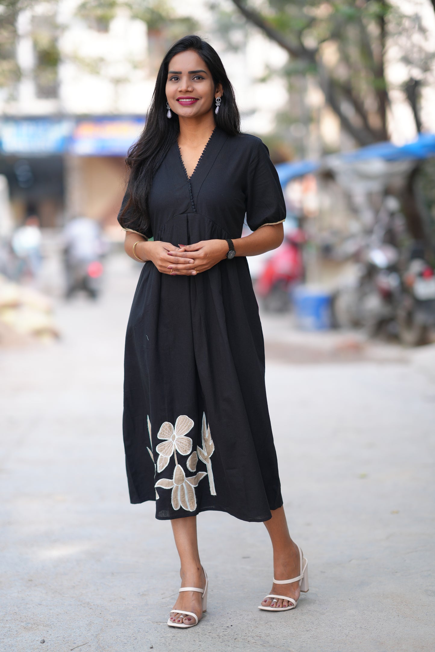 Black Color Jaipuri Cotton Frock With Embroidery Work