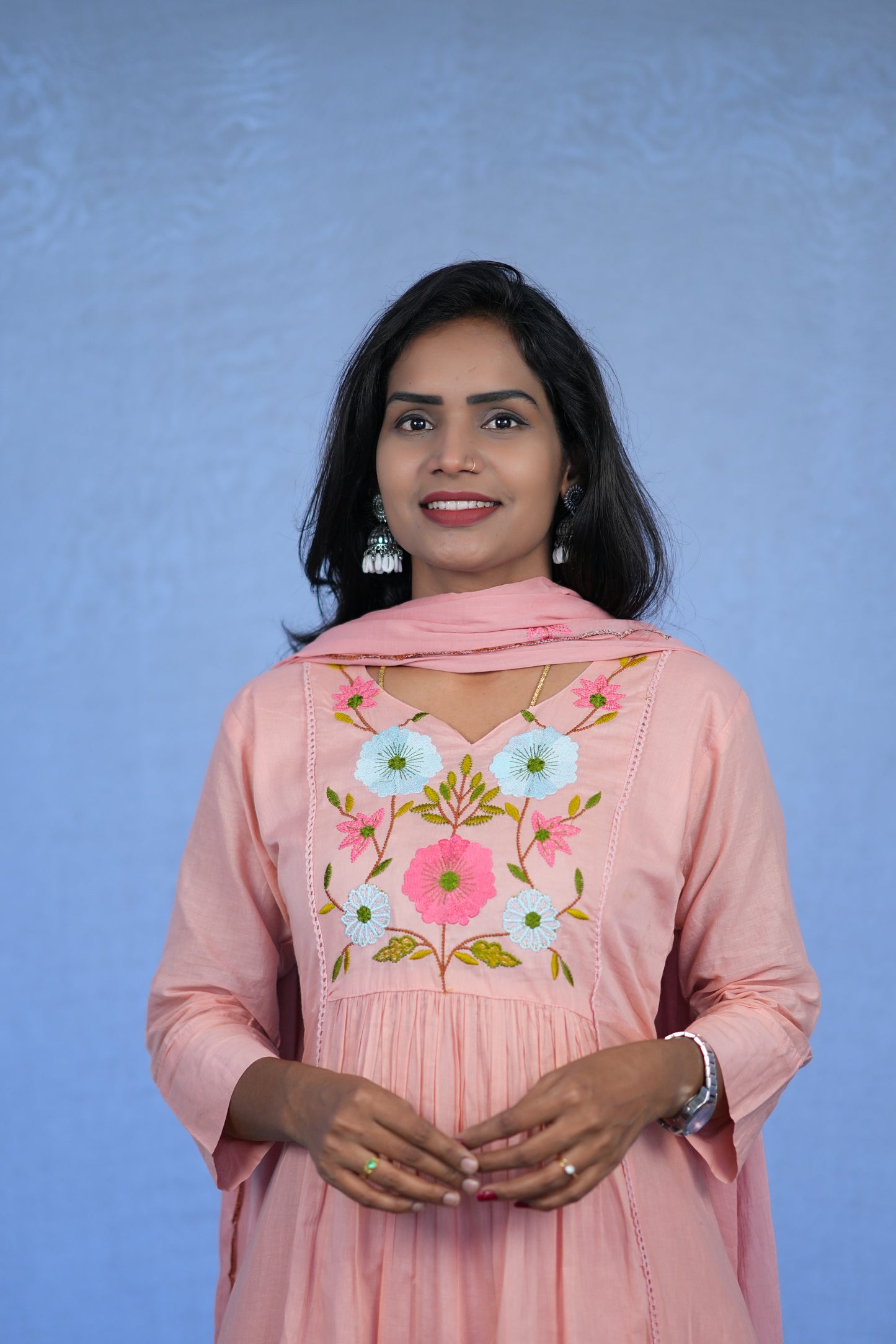Peach Color Jaipur cotton 3 Piece Set With Embroidery Work and Complete Lining