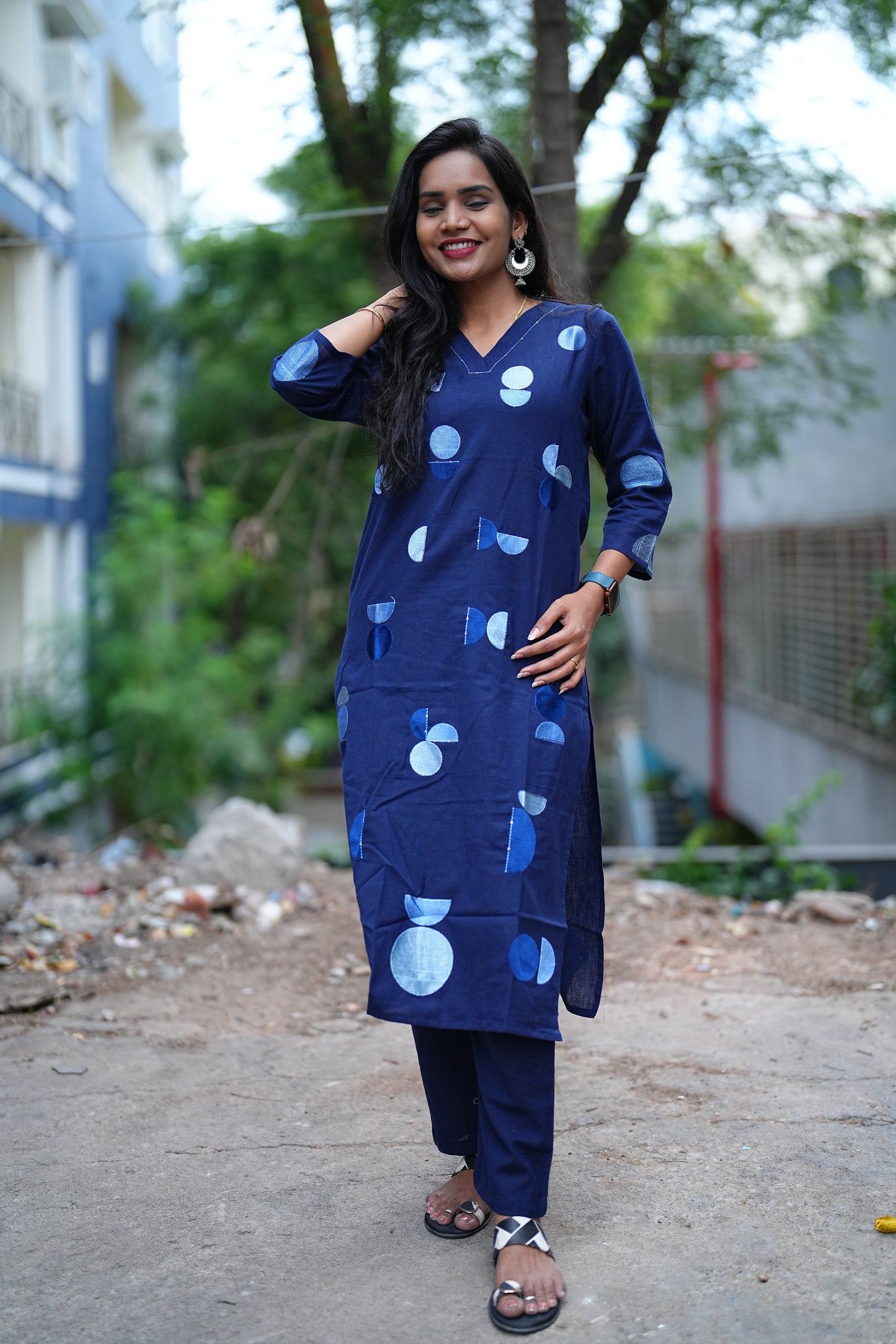 Blue Color Jaipur Cotton Cordset With polka dots