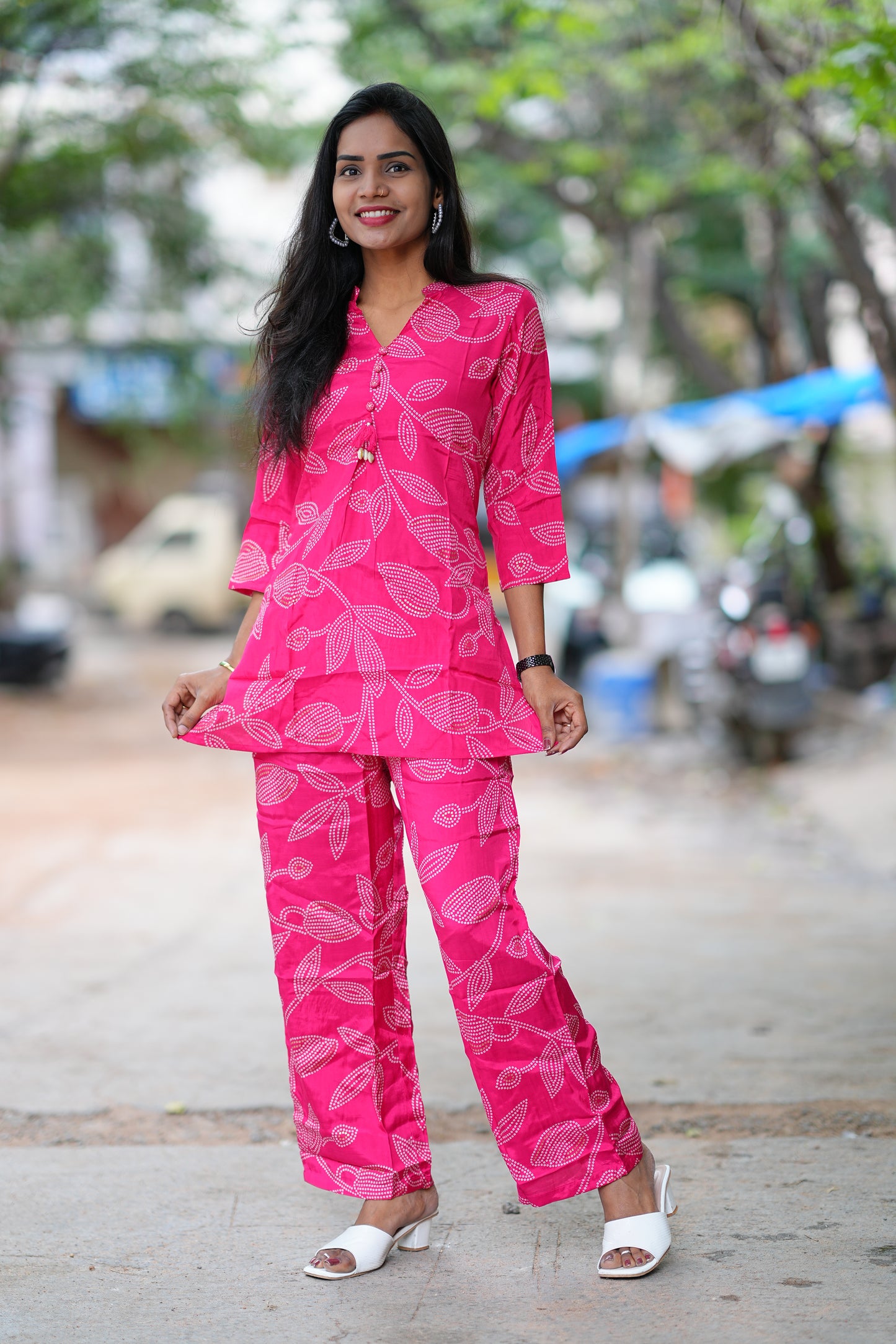 Pink Color Viscos Chinon Festive Wear Cordset