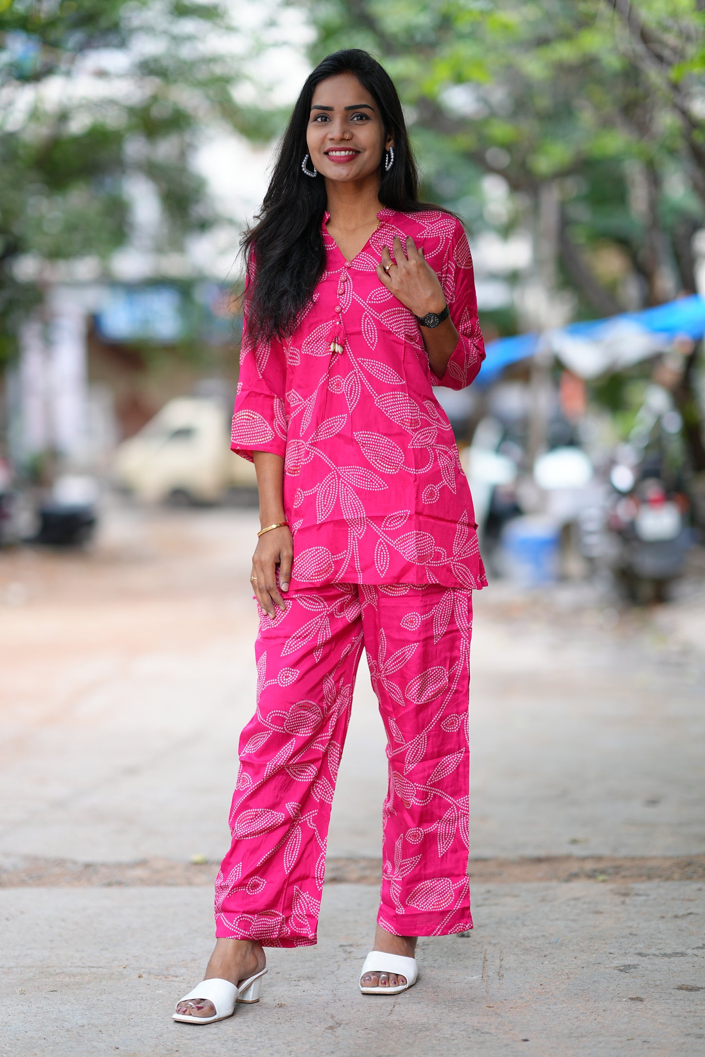 Pink Color Viscos Chinon Festive Wear Cordset