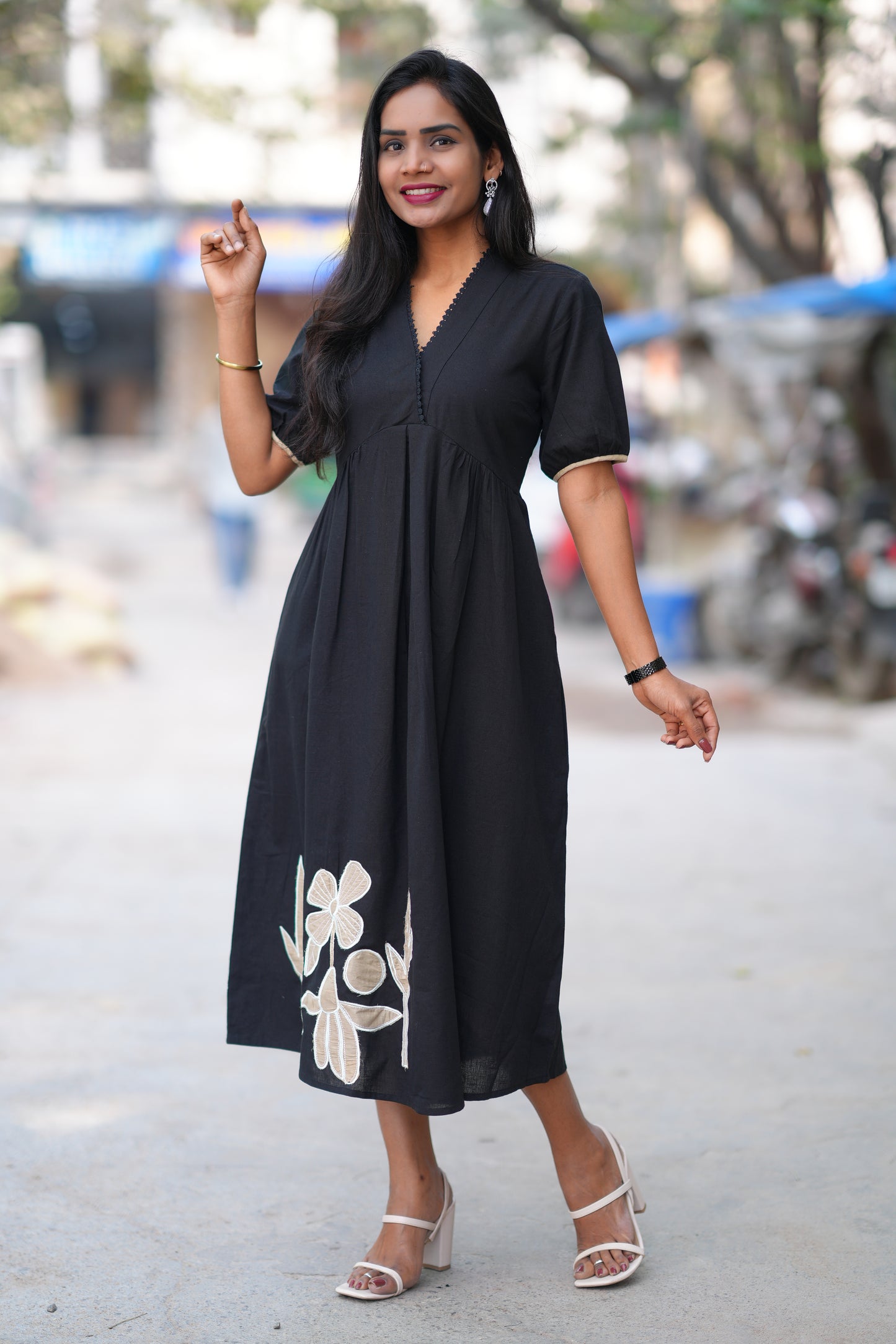 Black Color Jaipuri Cotton Frock With Embroidery Work