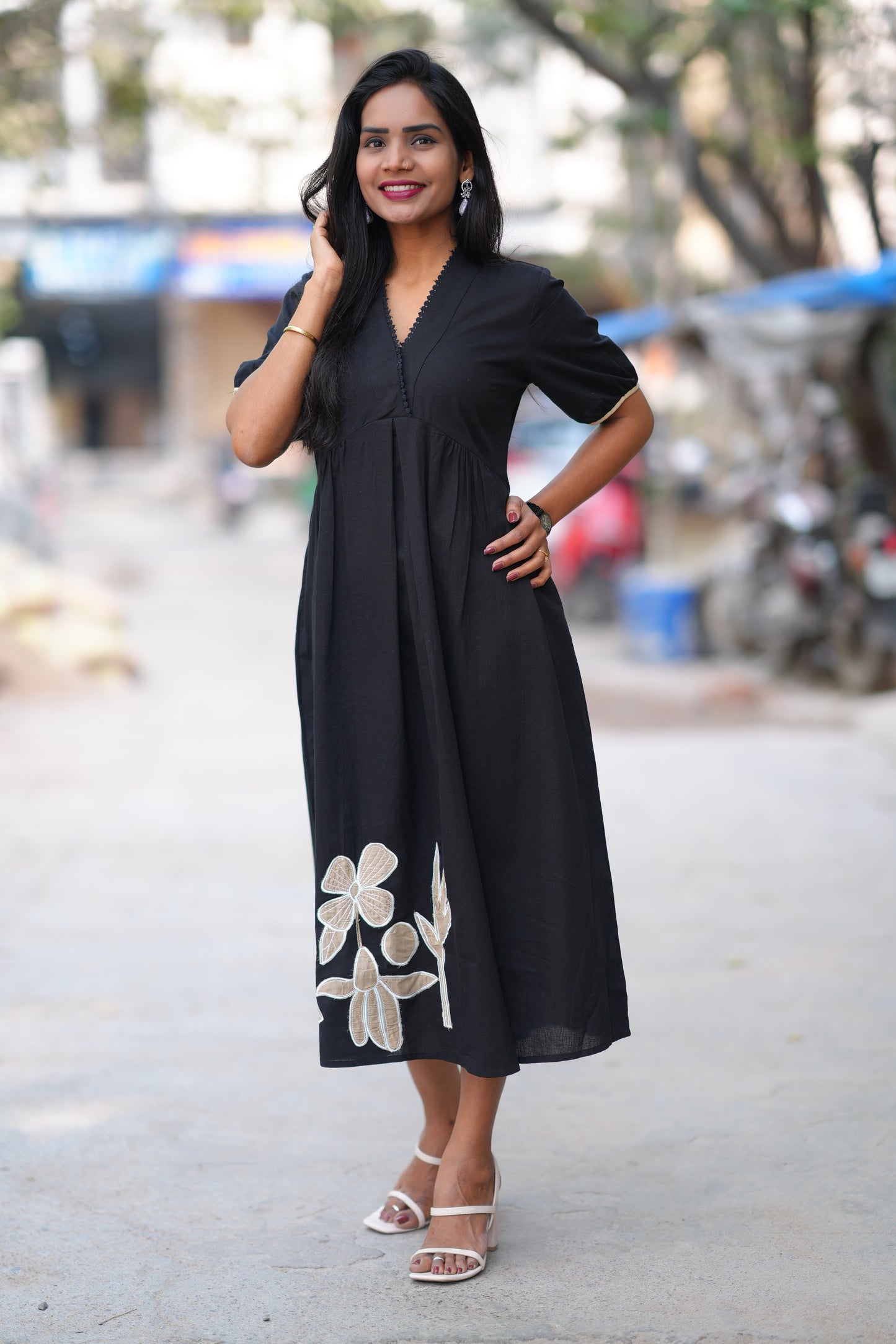Black Color Jaipuri Cotton Frock With Embroidery Work