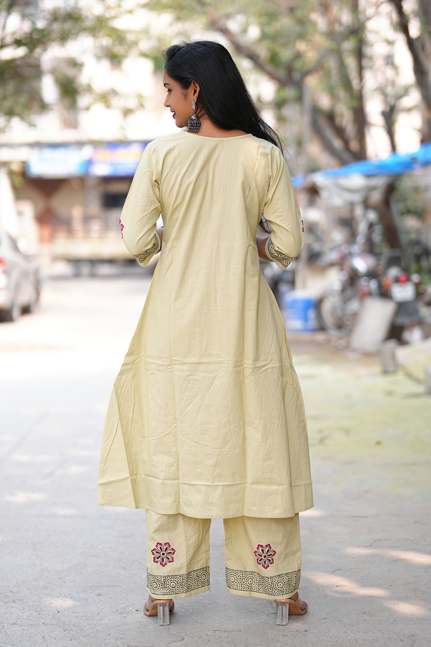 Beige Color Jaipur Cotton Cordset With Hand Block Print