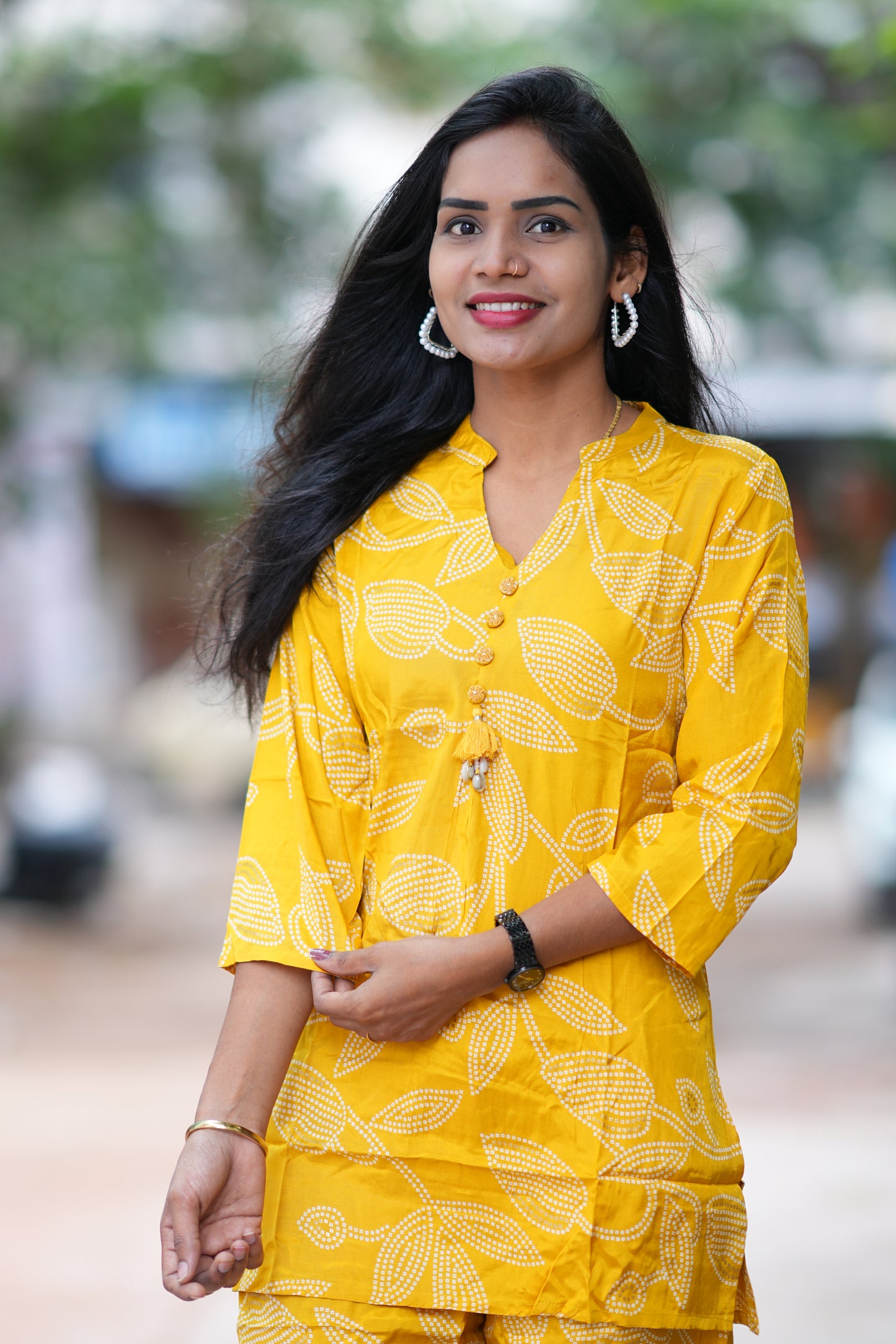 Yellow Color Viscos Chinon Festive Wear Cordset