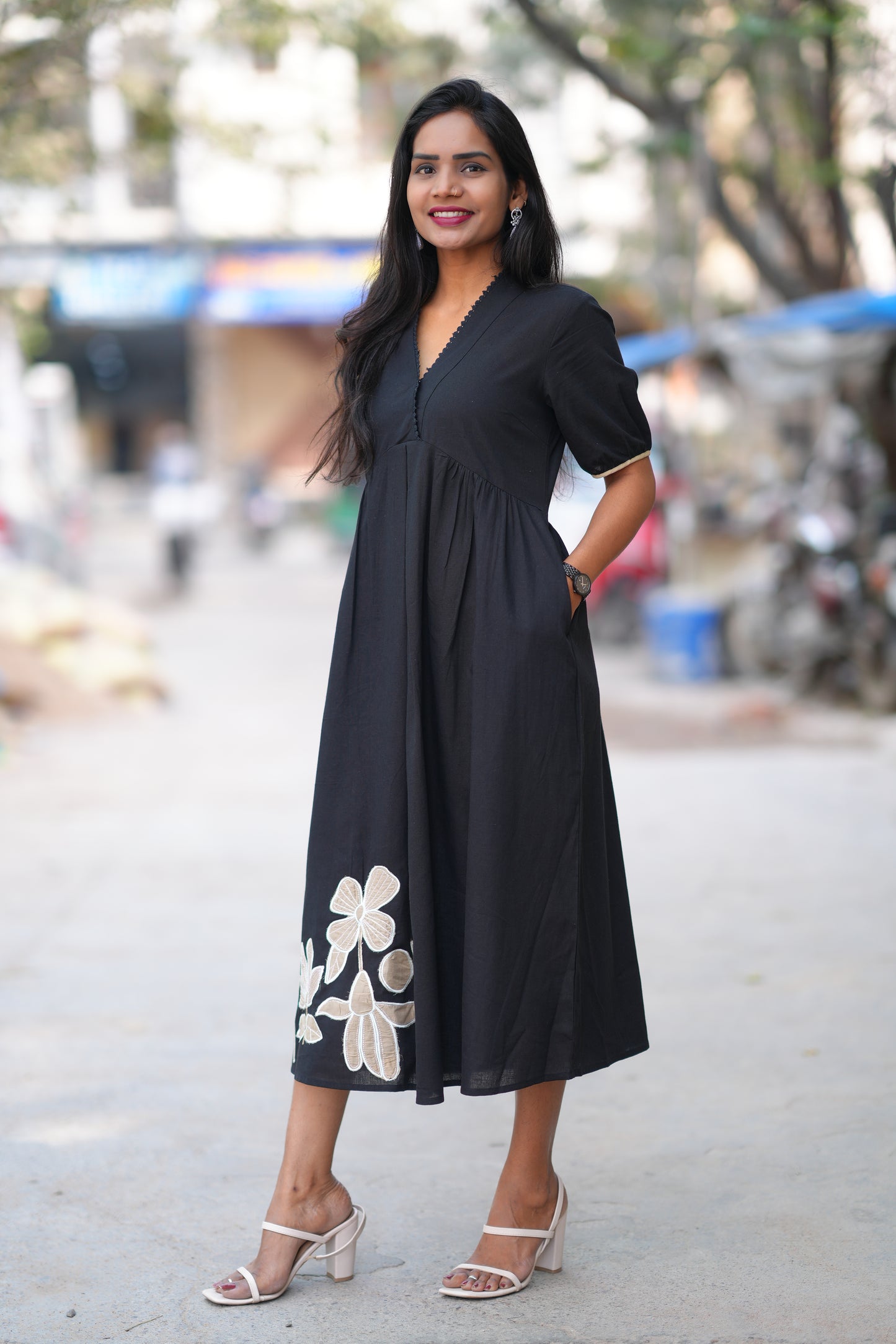 Black Color Jaipuri Cotton Frock With Embroidery Work