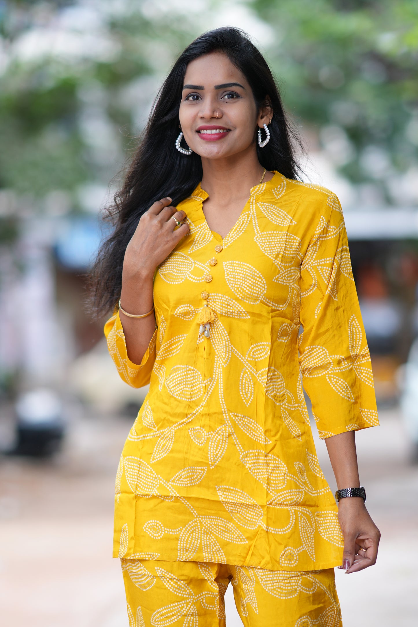 Yellow Color Viscos Chinon Festive Wear Cordset