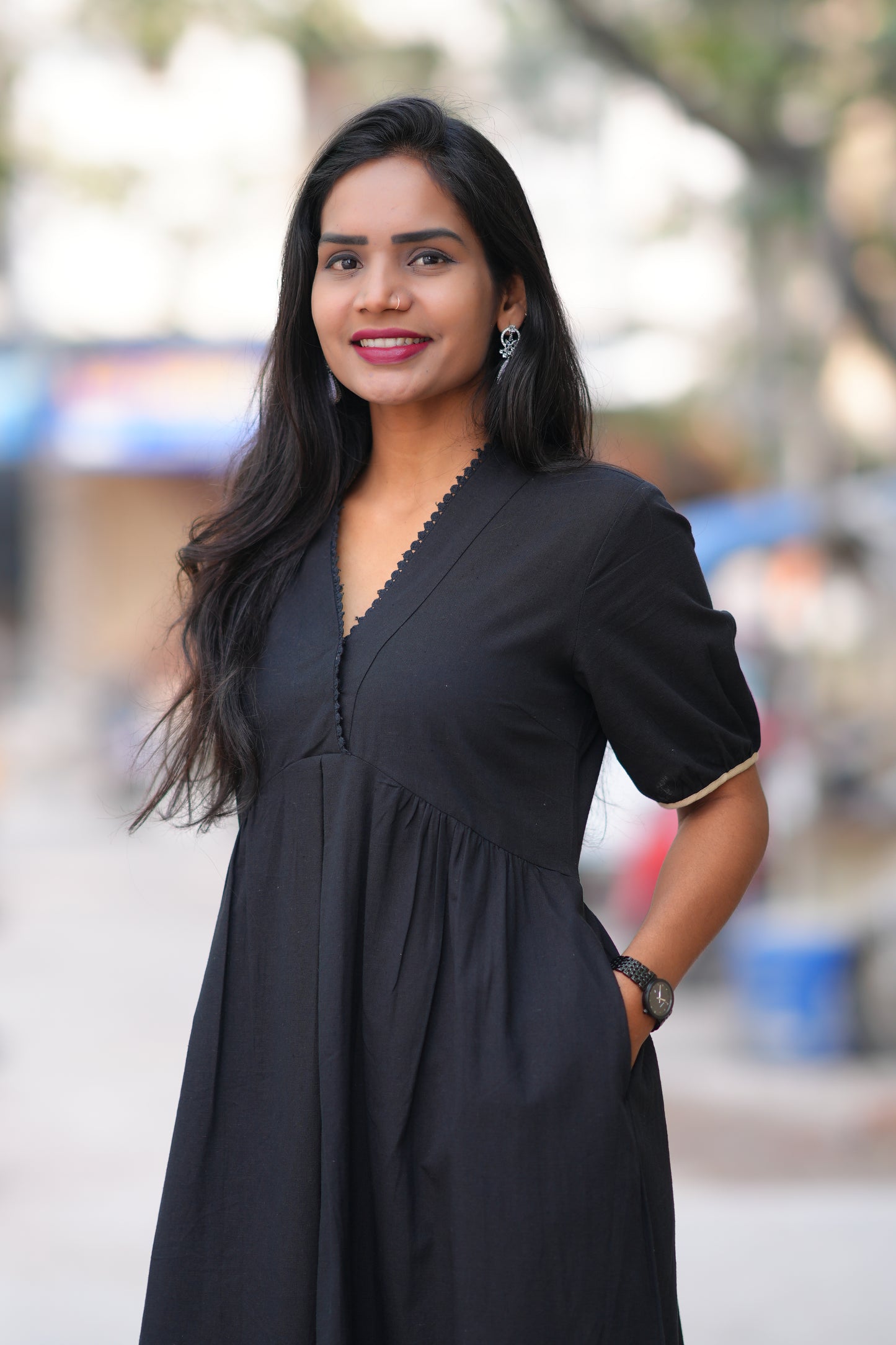 Black Color Jaipuri Cotton Frock With Embroidery Work