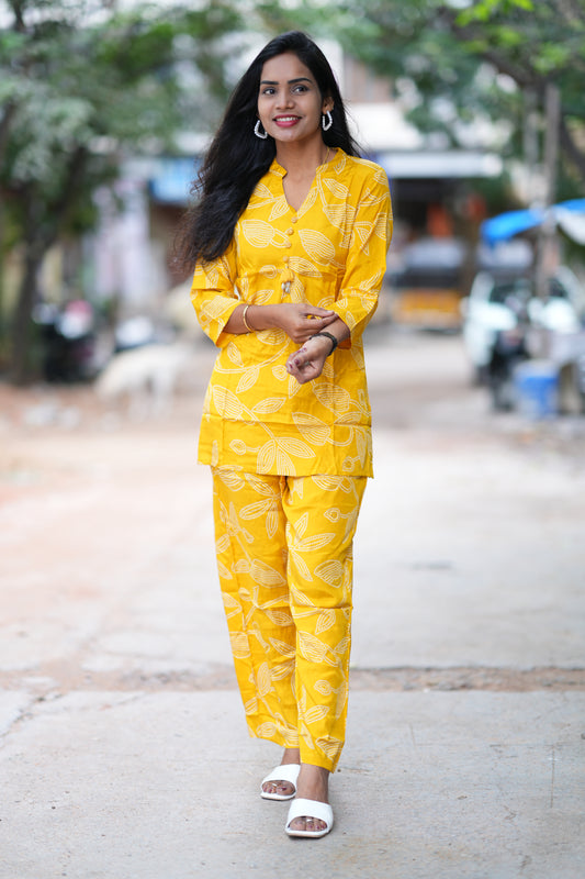 Yellow Color Viscos Chinon Festive Wear Cordset