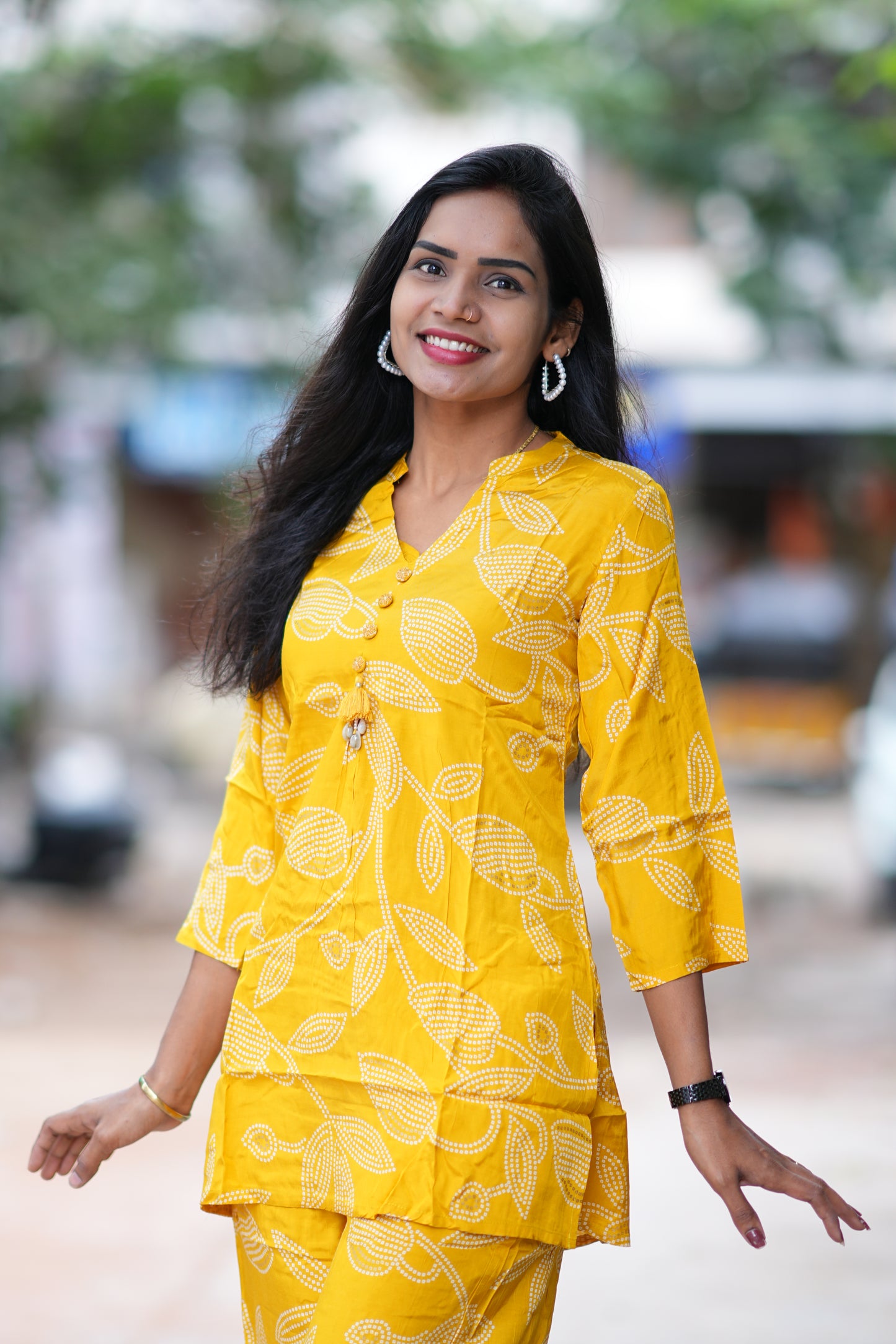 Yellow Color Viscos Chinon Festive Wear Cordset