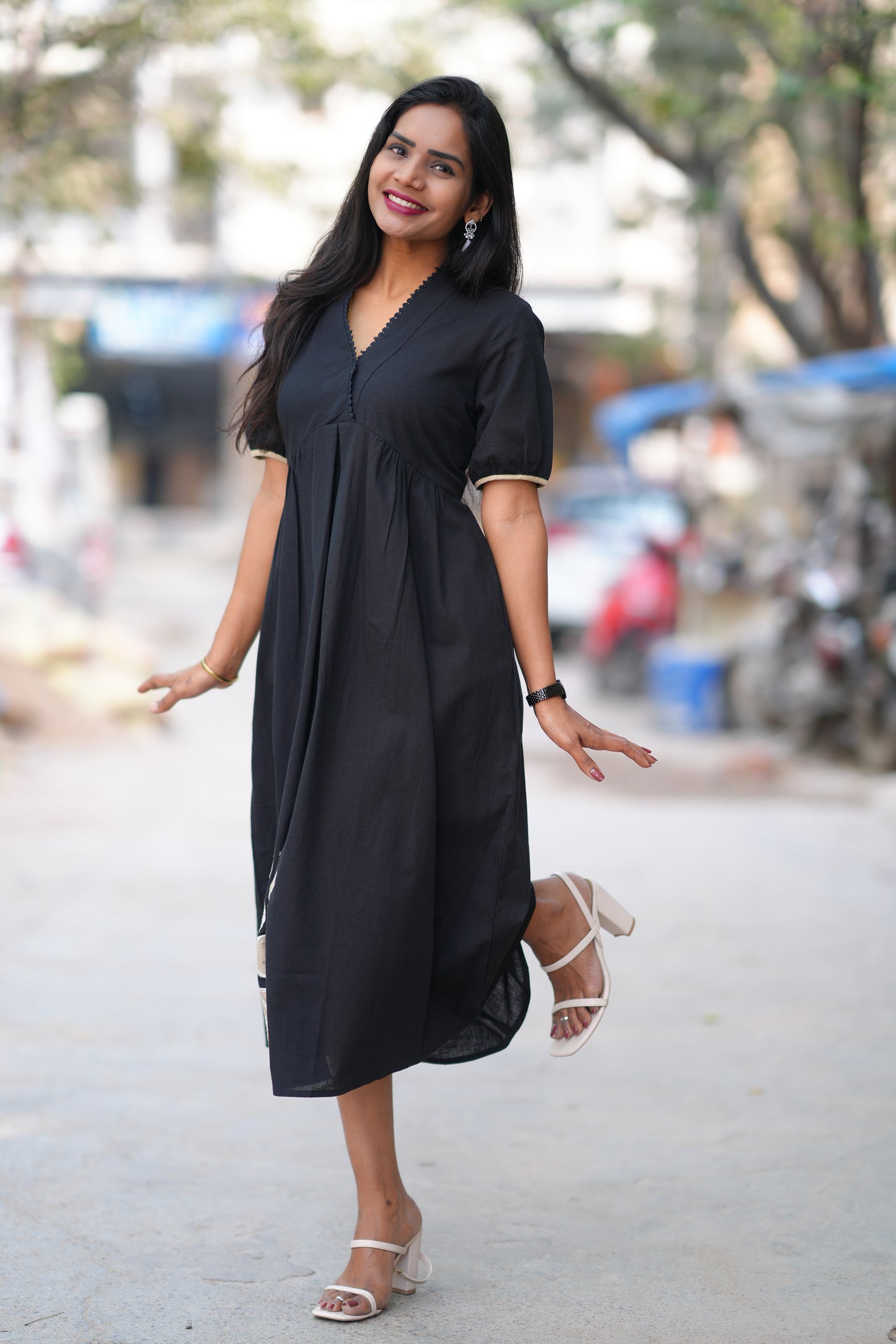 Black Color Jaipuri Cotton Frock With Embroidery Work