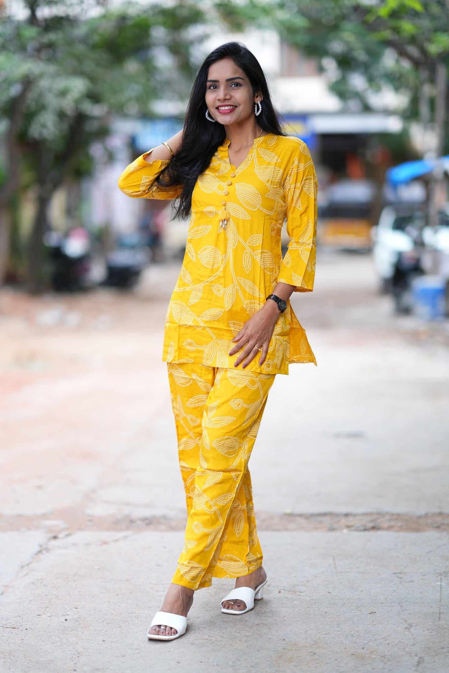 Yellow Color Viscos Chinon Festive Wear Cordset