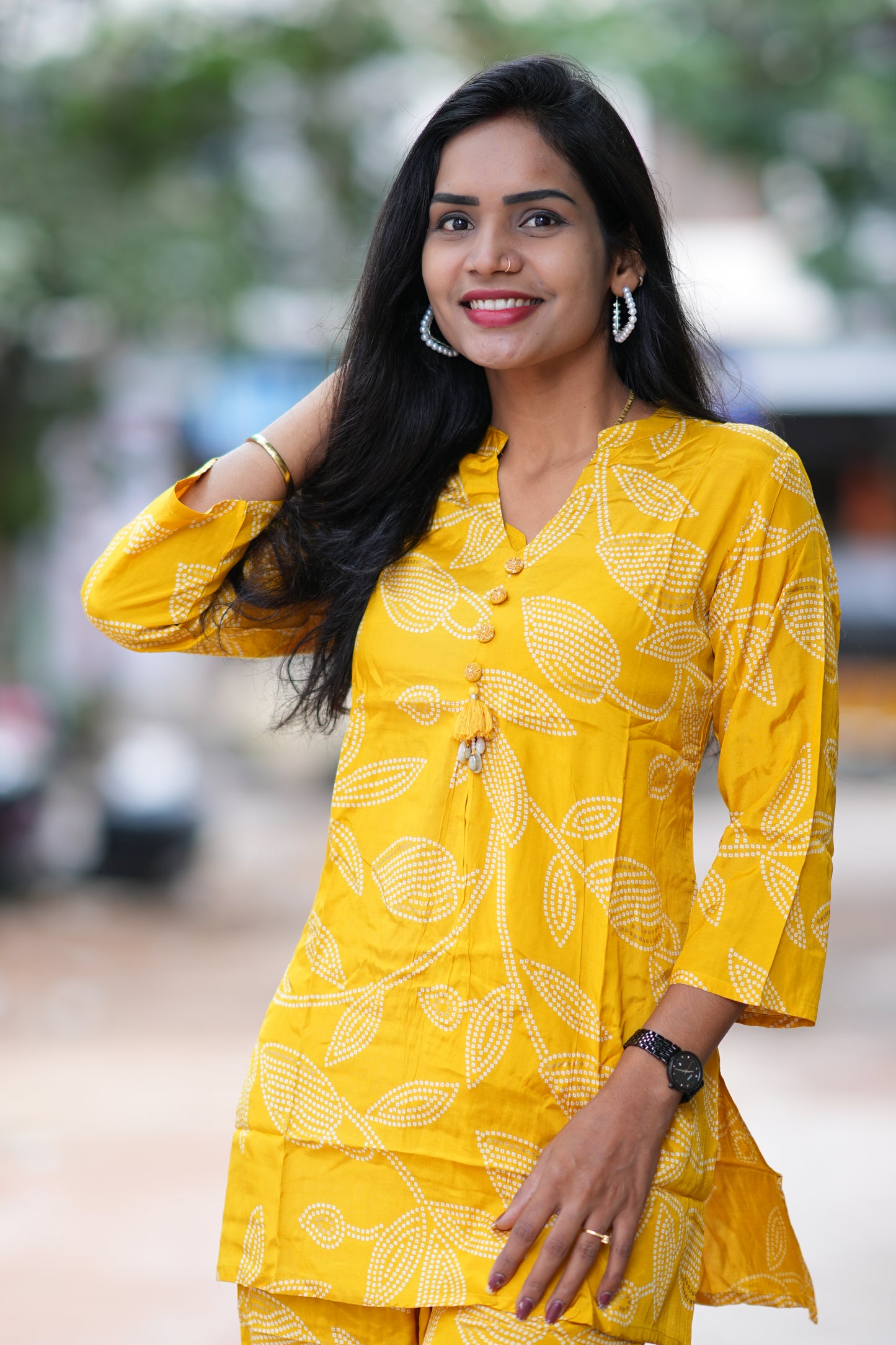 Yellow Color Viscos Chinon Festive Wear Cordset