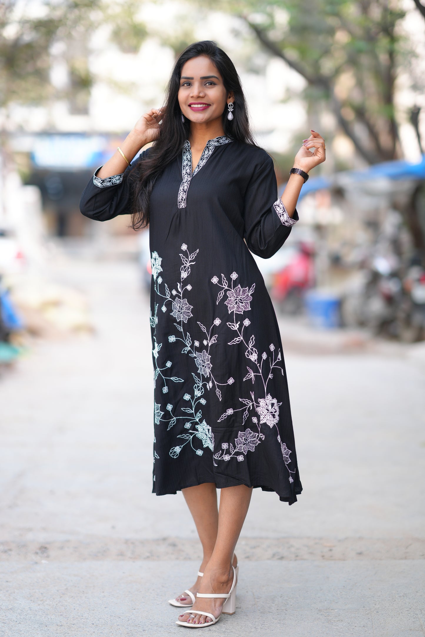 Black Color Mul Cotton Frock With Embroidery Work and Complete Lining