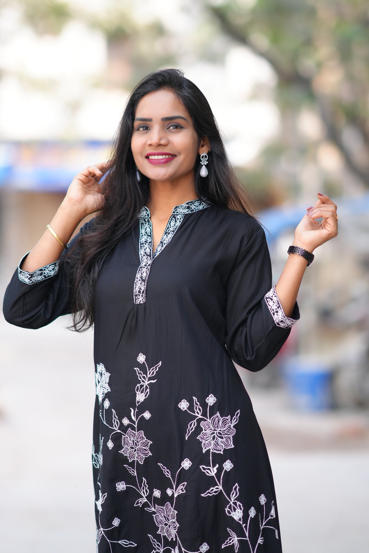 Black Color Mul Cotton Frock With Embroidery Work and Complete Lining