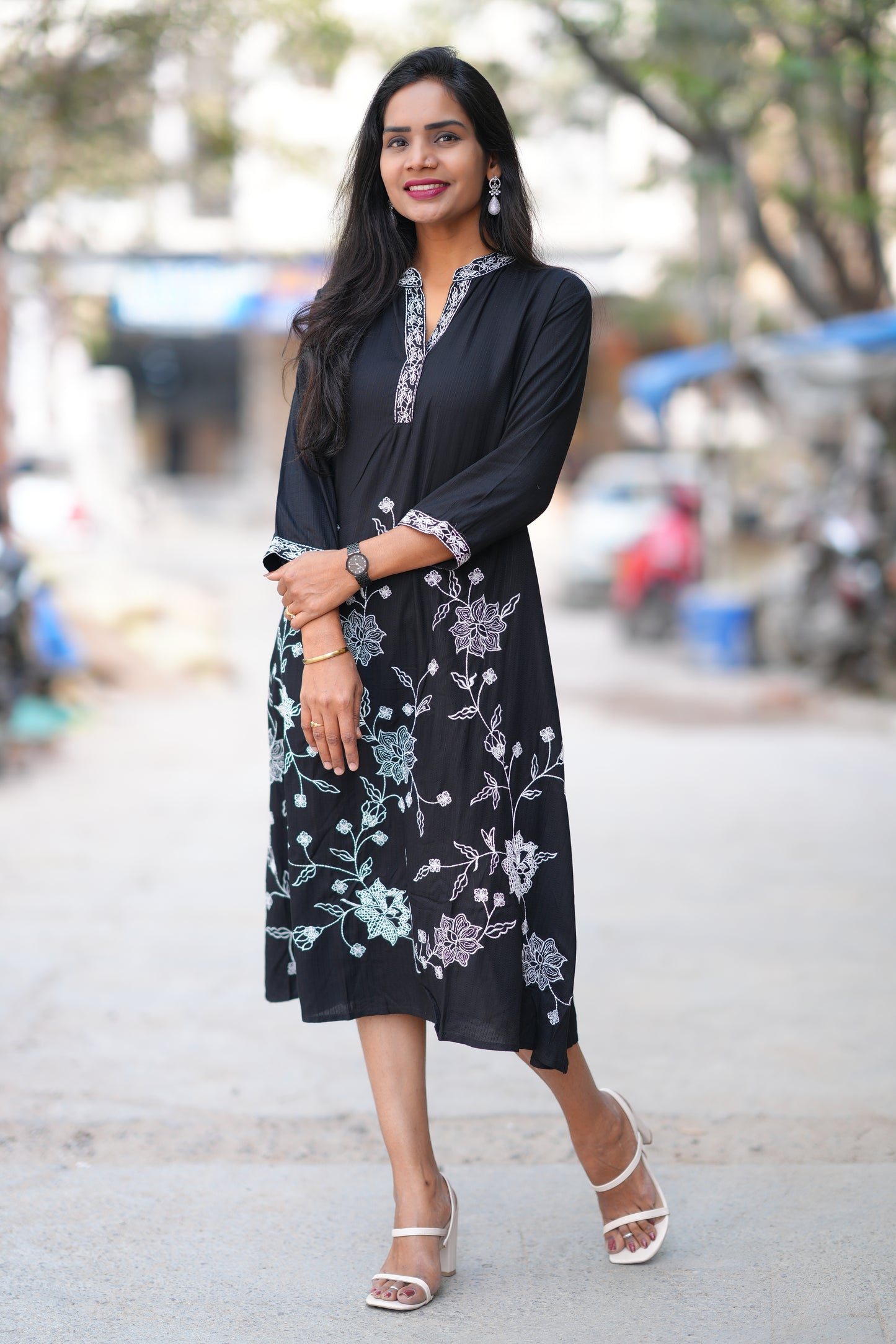 Black Color Mul Cotton Frock With Embroidery Work and Complete Lining