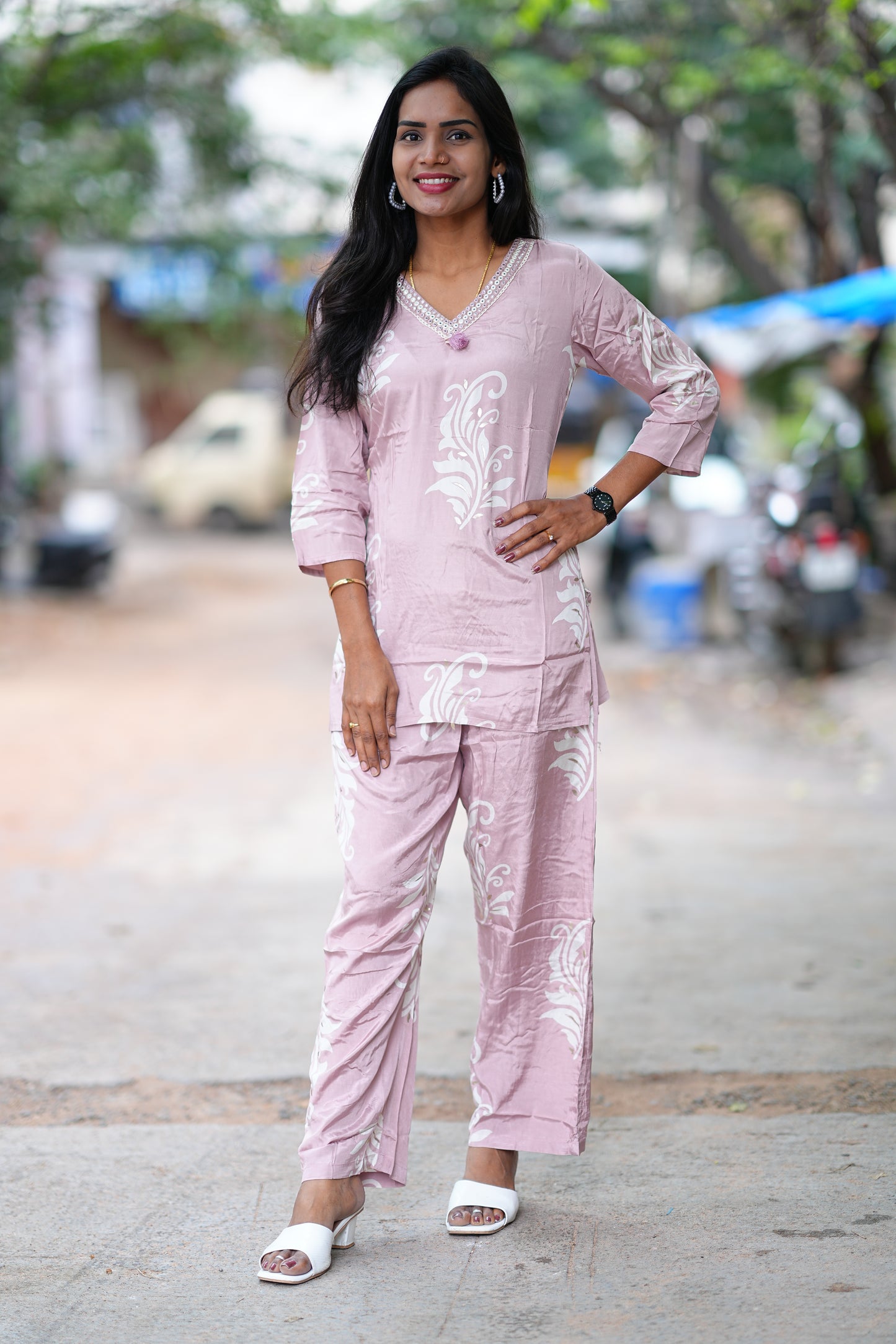 Dusty Pink Color Pure Muslin Designer Wear Cordset