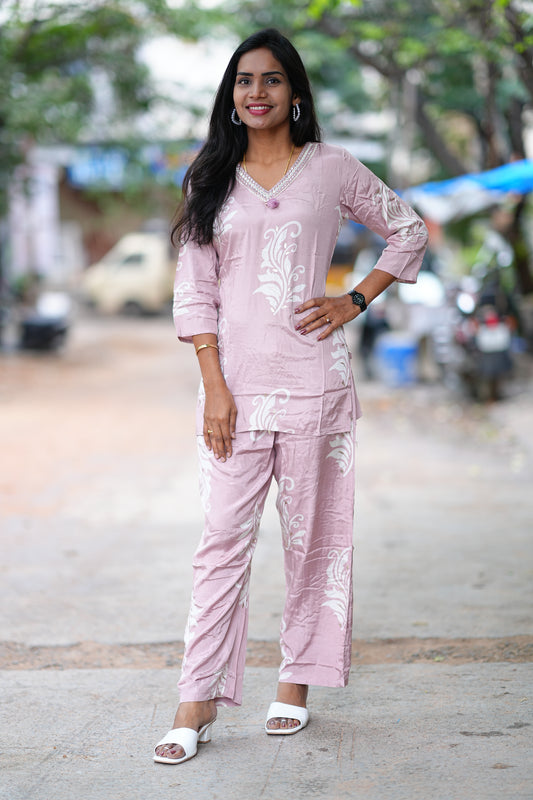 Dusty Pink Color Pure Muslin Designer Wear Cordset