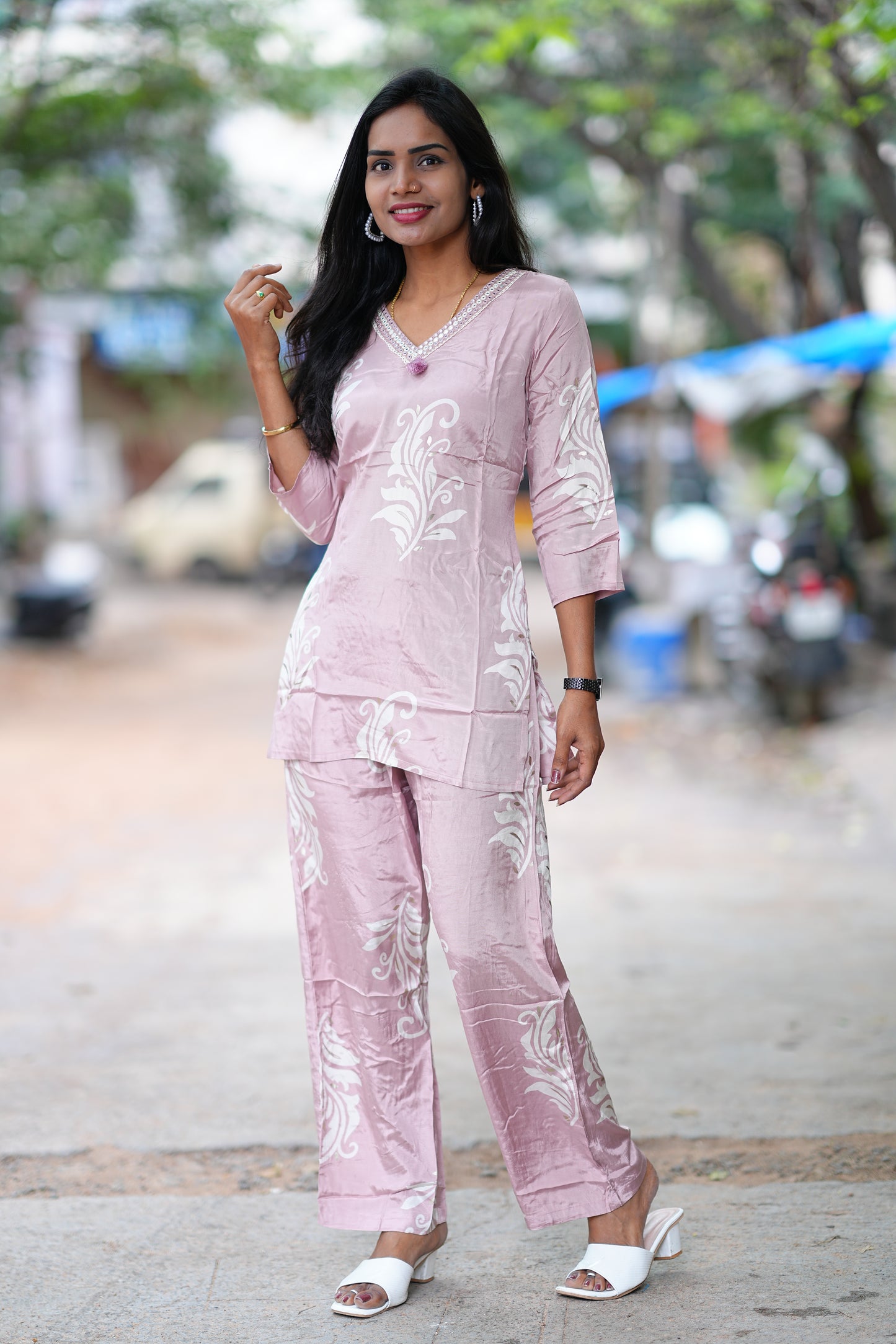 Dusty Pink Color Pure Muslin Designer Wear Cordset