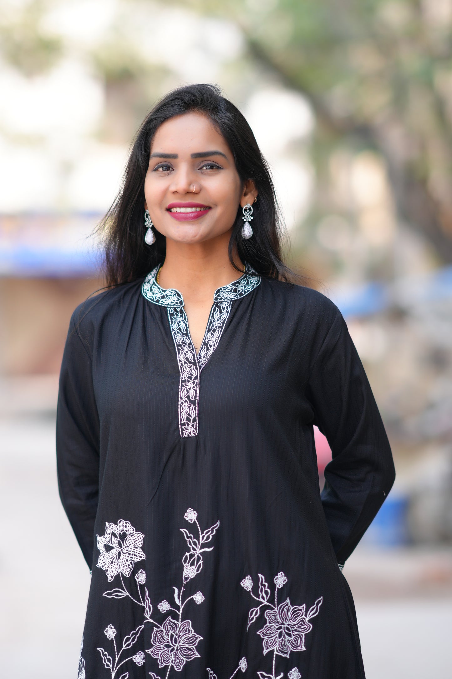 Black Color Mul Cotton Frock With Embroidery Work and Complete Lining